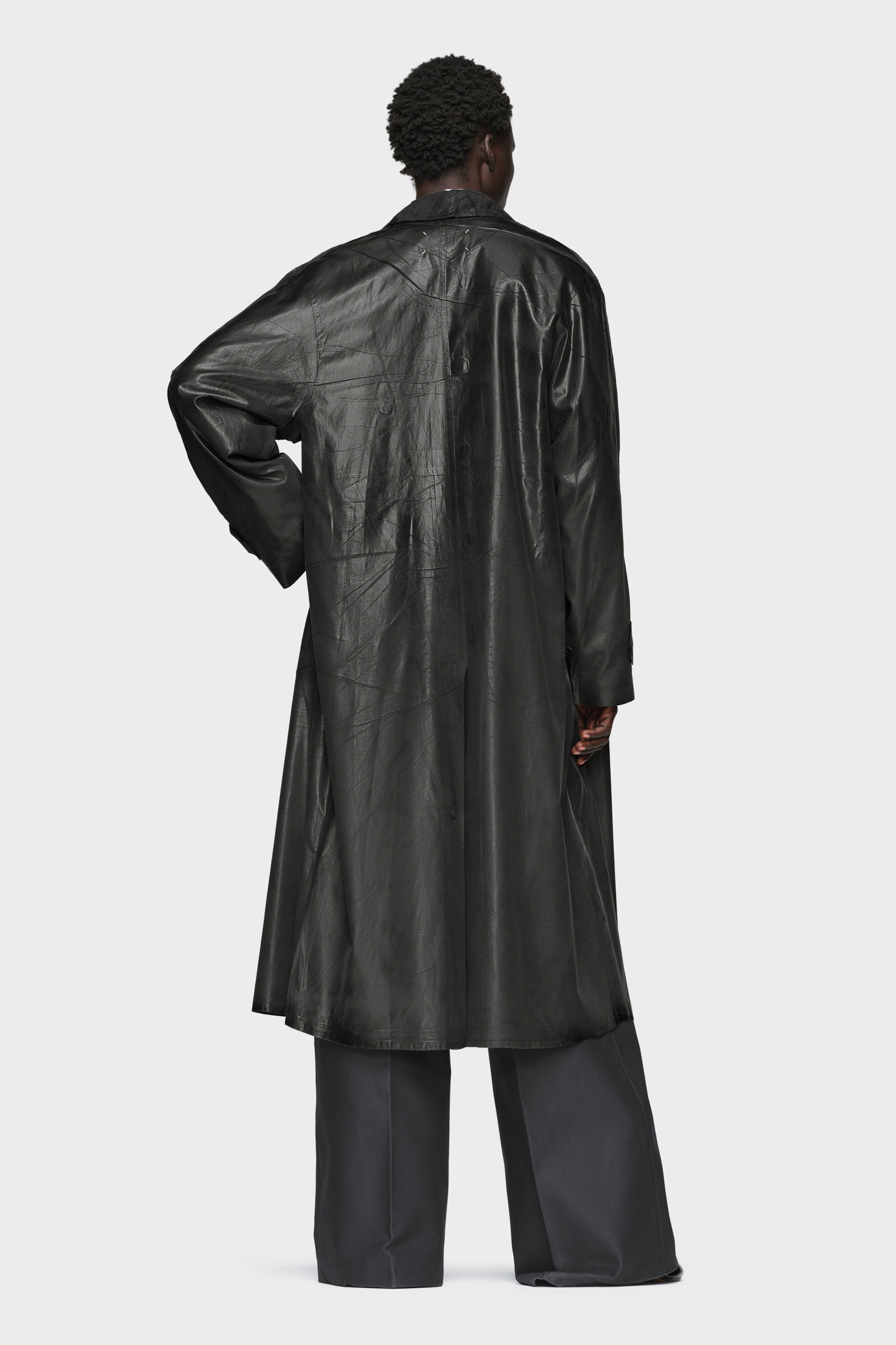 Foil-printed trench coat
