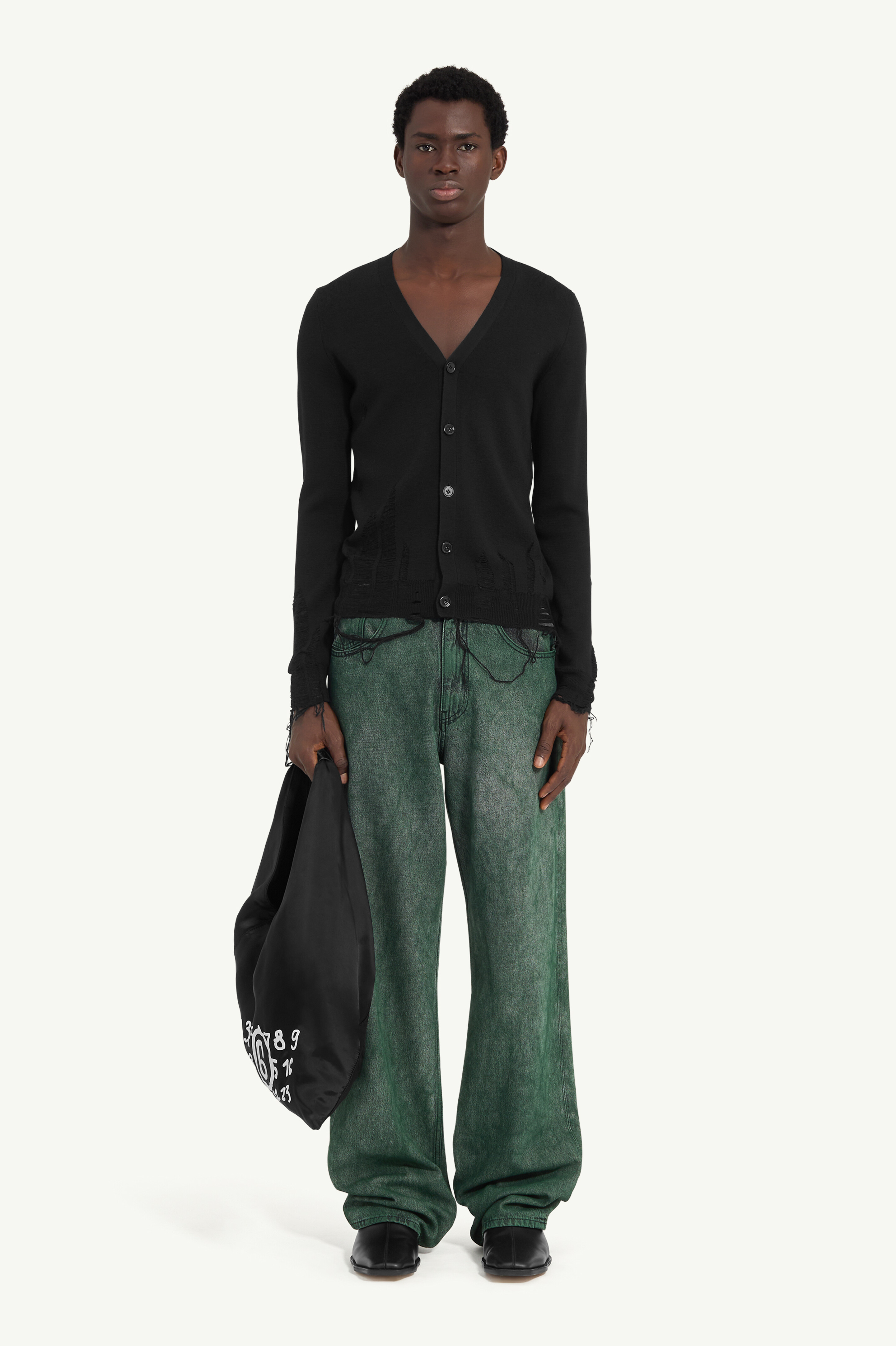 Black Wool-blend Distressed Cardigan | Maison Margiela