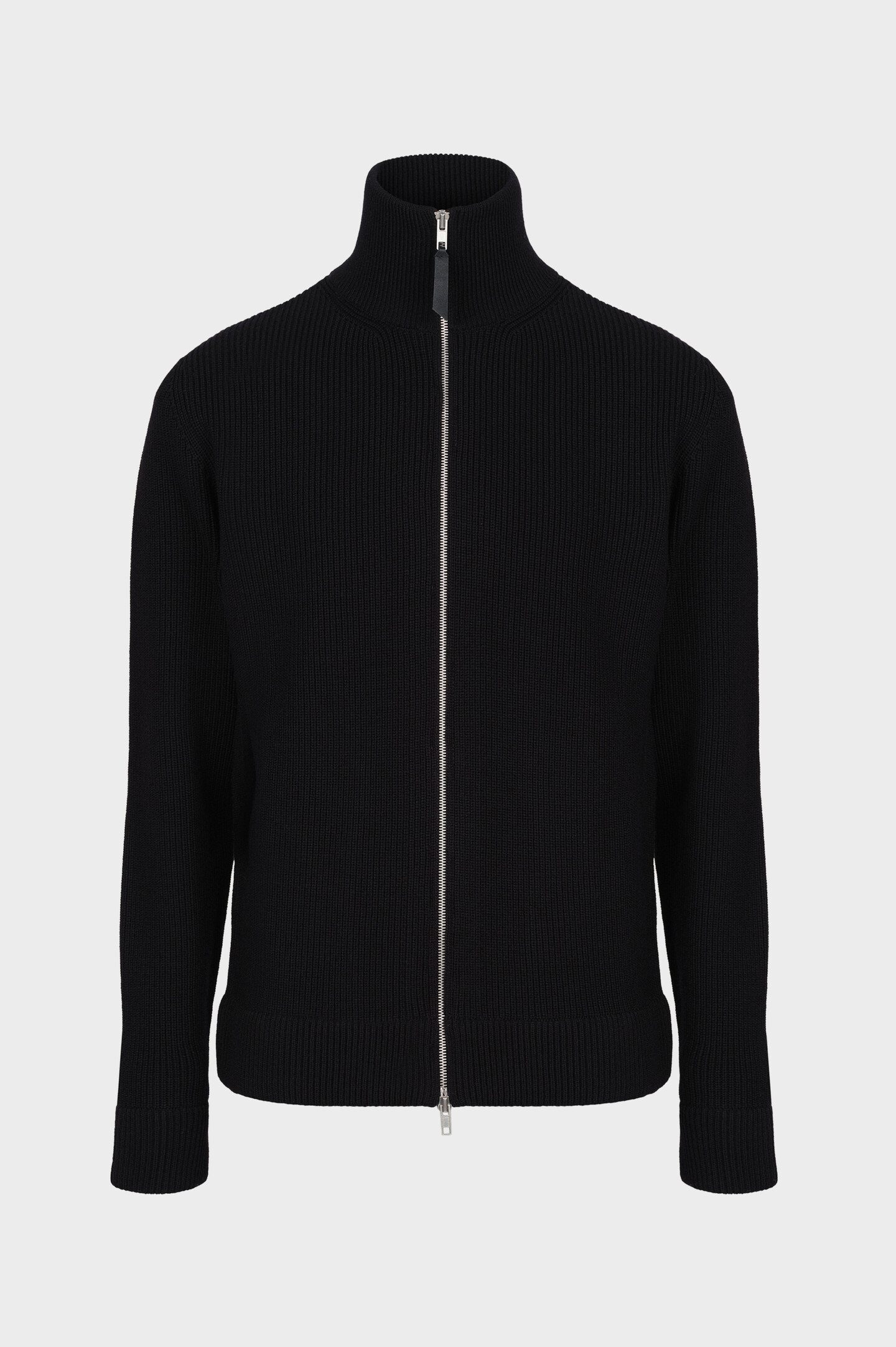 Men's Black Cotton & Wool Knit Zip-Up Cardigan