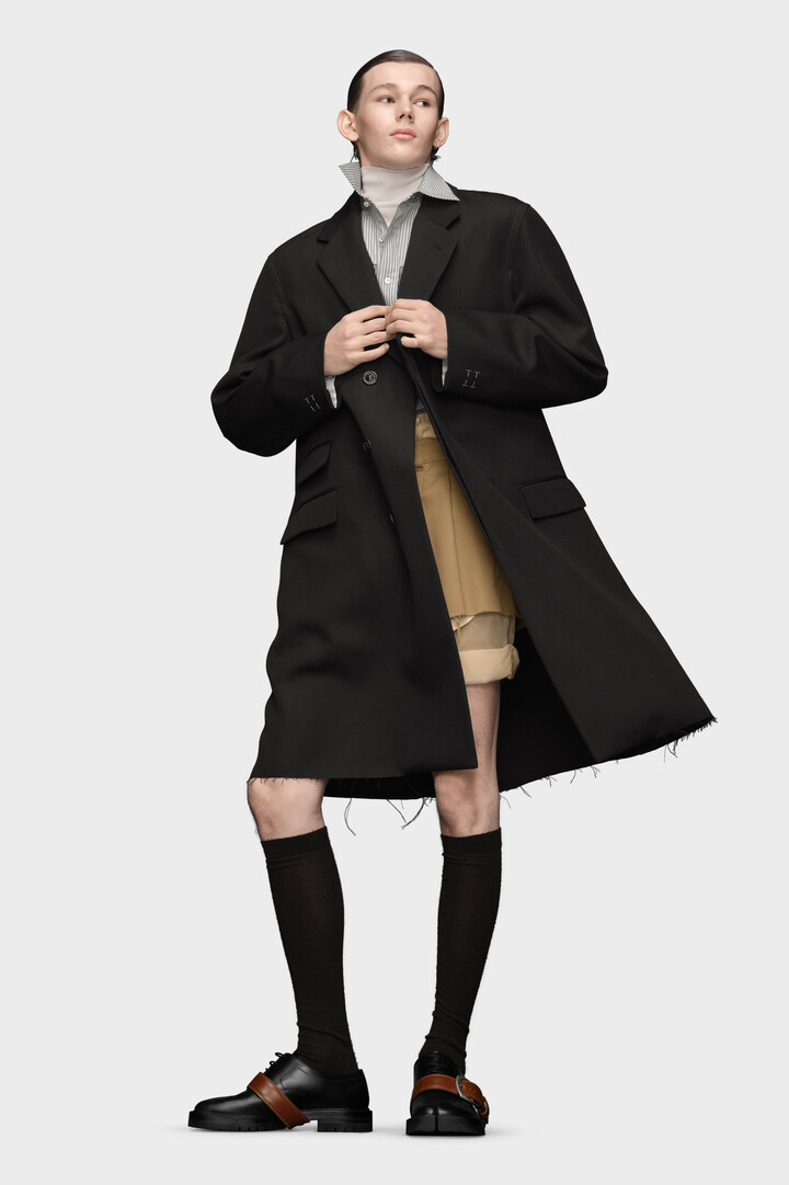 TRAVAIL MANUEL ウールコート ノーカラー ラグラン袖 黒 LE GLAZIK