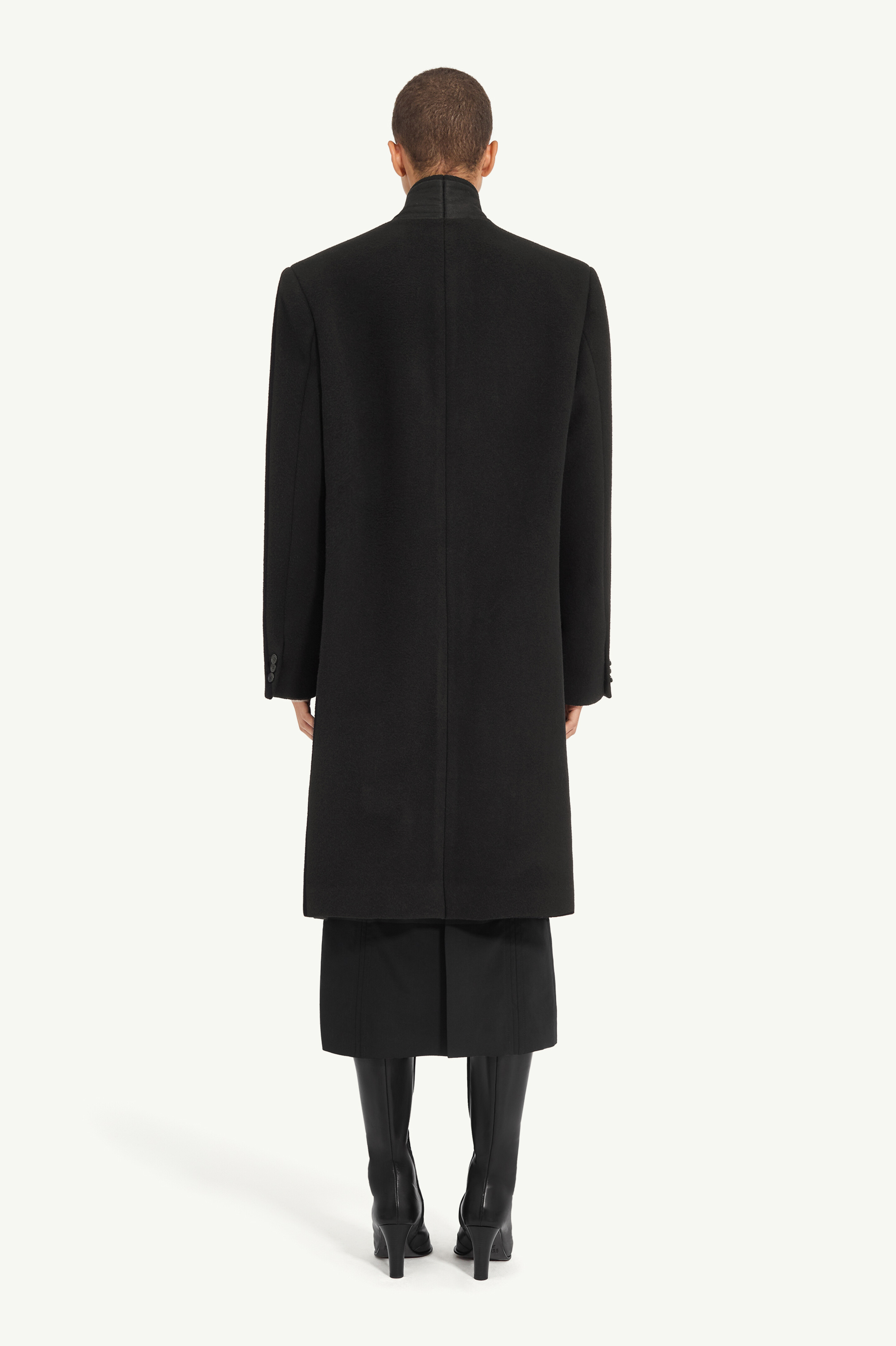 スタンドカラー ウールブレンドコート