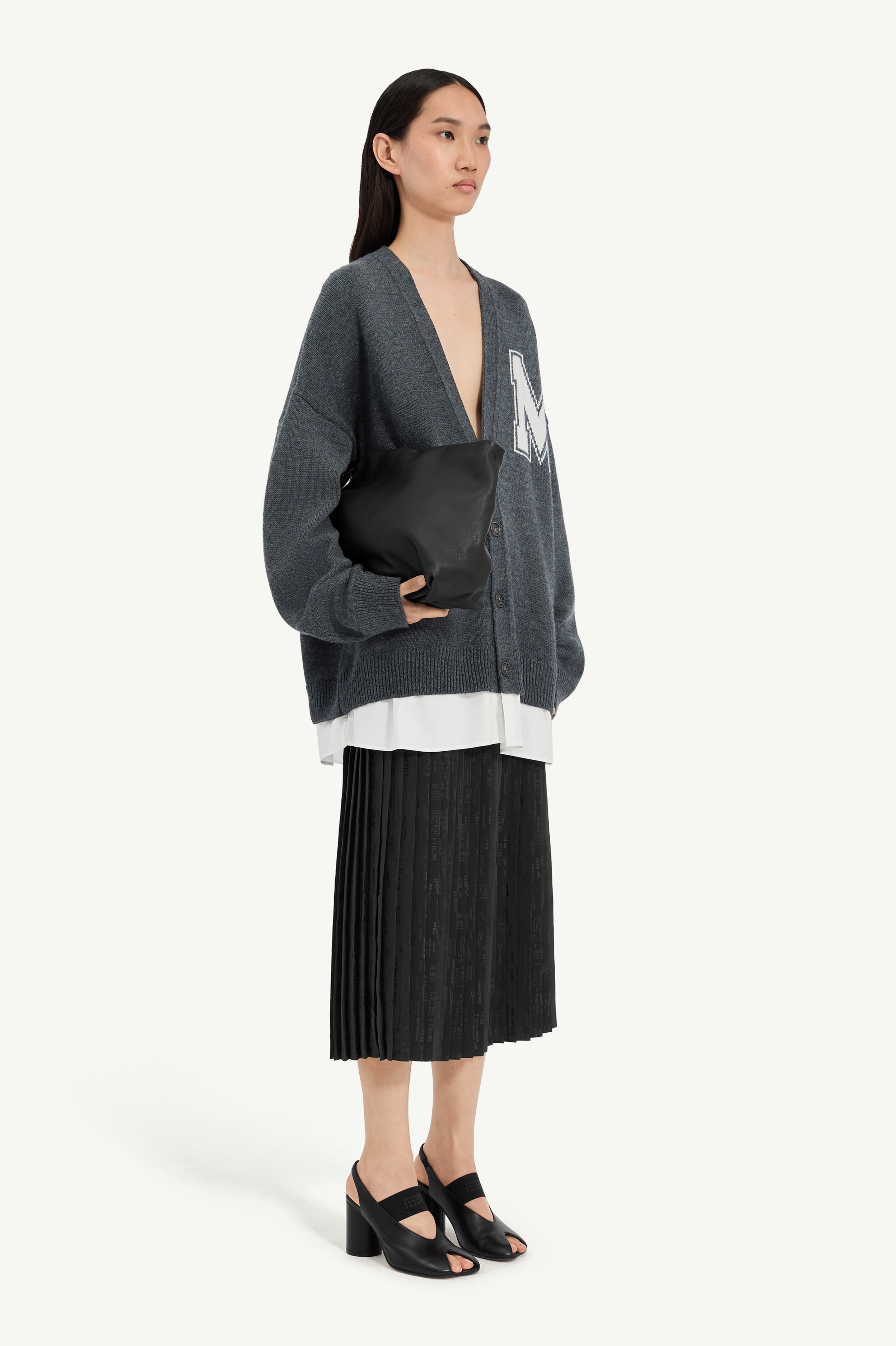 MM6 Maison Margiela ダークグレー カーディガン　モヘア Gray Two-in-one knit cardigan | MM6 Official