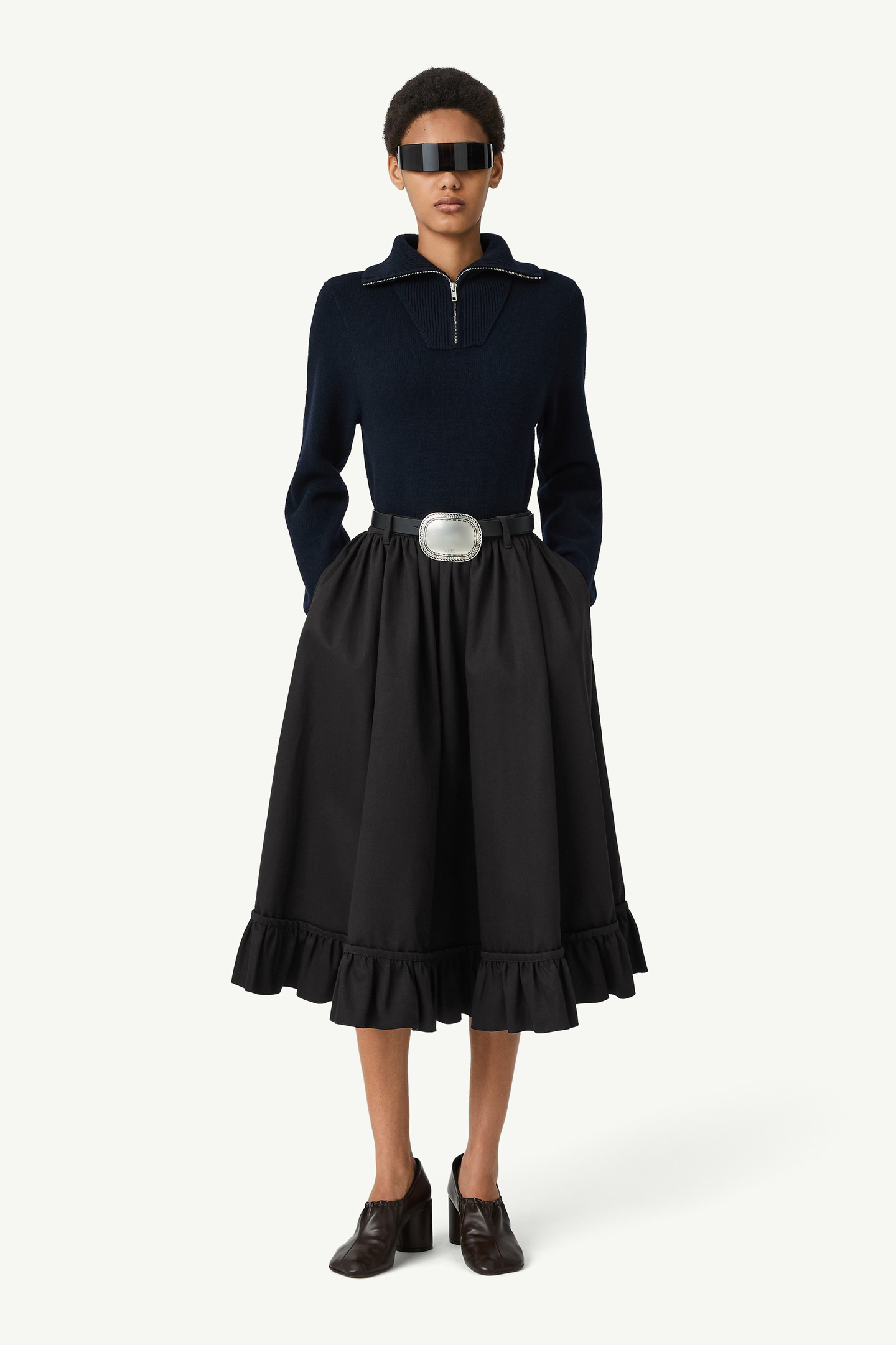 Blue Half-zip cropped knit top | MM6 Official