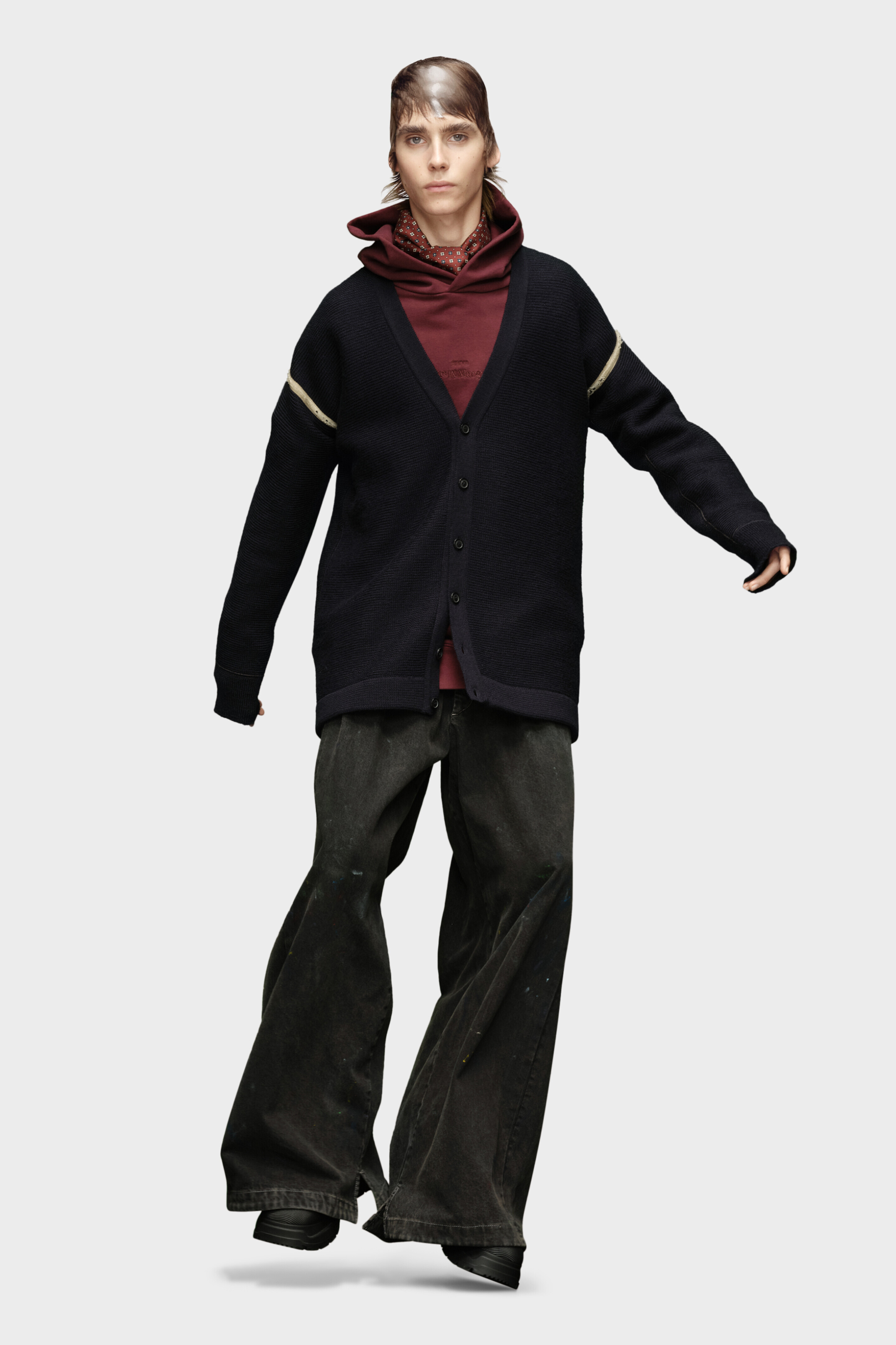MaisonMartinMargiela⑭エルボーパッチカーディガン44ネイビー Maison Margiela メゾンマルジェラ 5G エルボーパッチ ニット