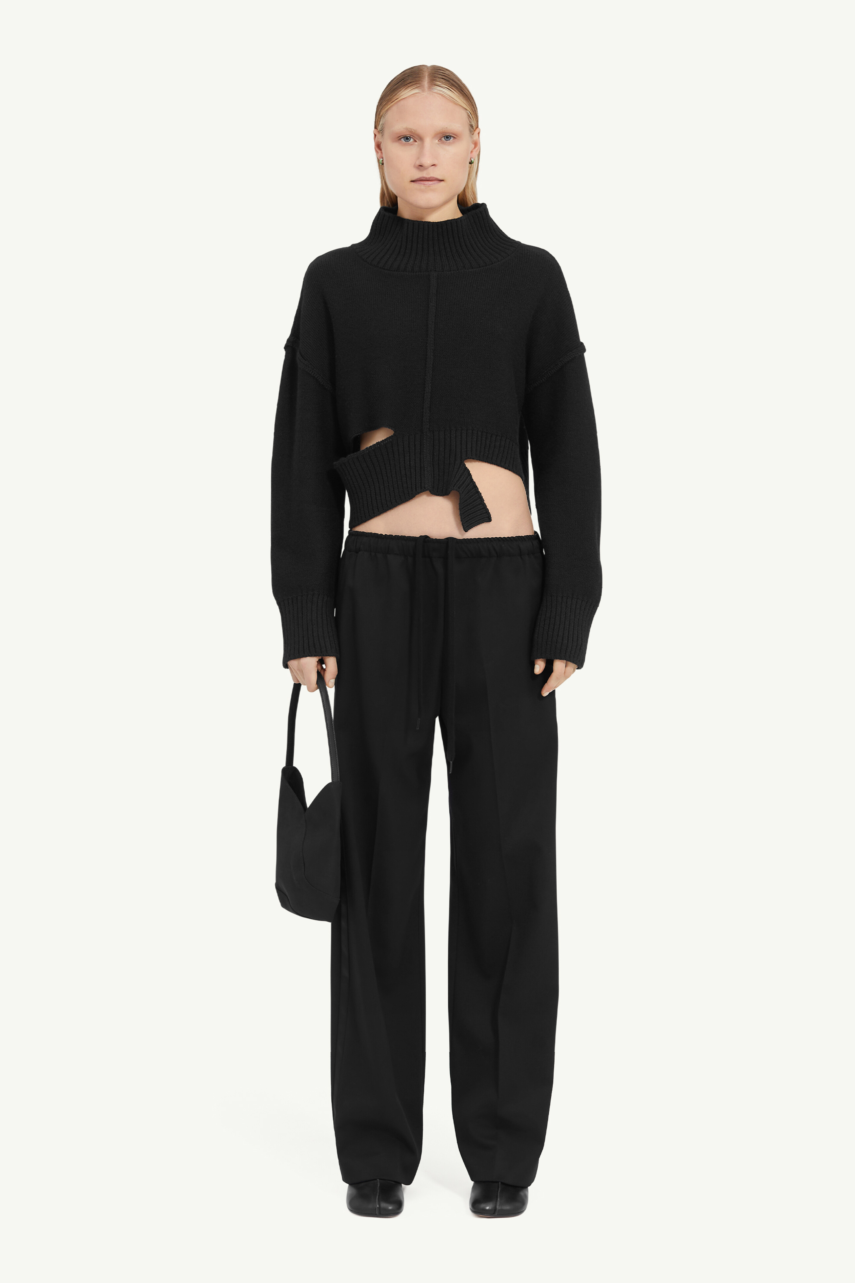 美品 maison margiela asymmetry knit S 黒 Maison Martin Margiela black asymmetric stretched out