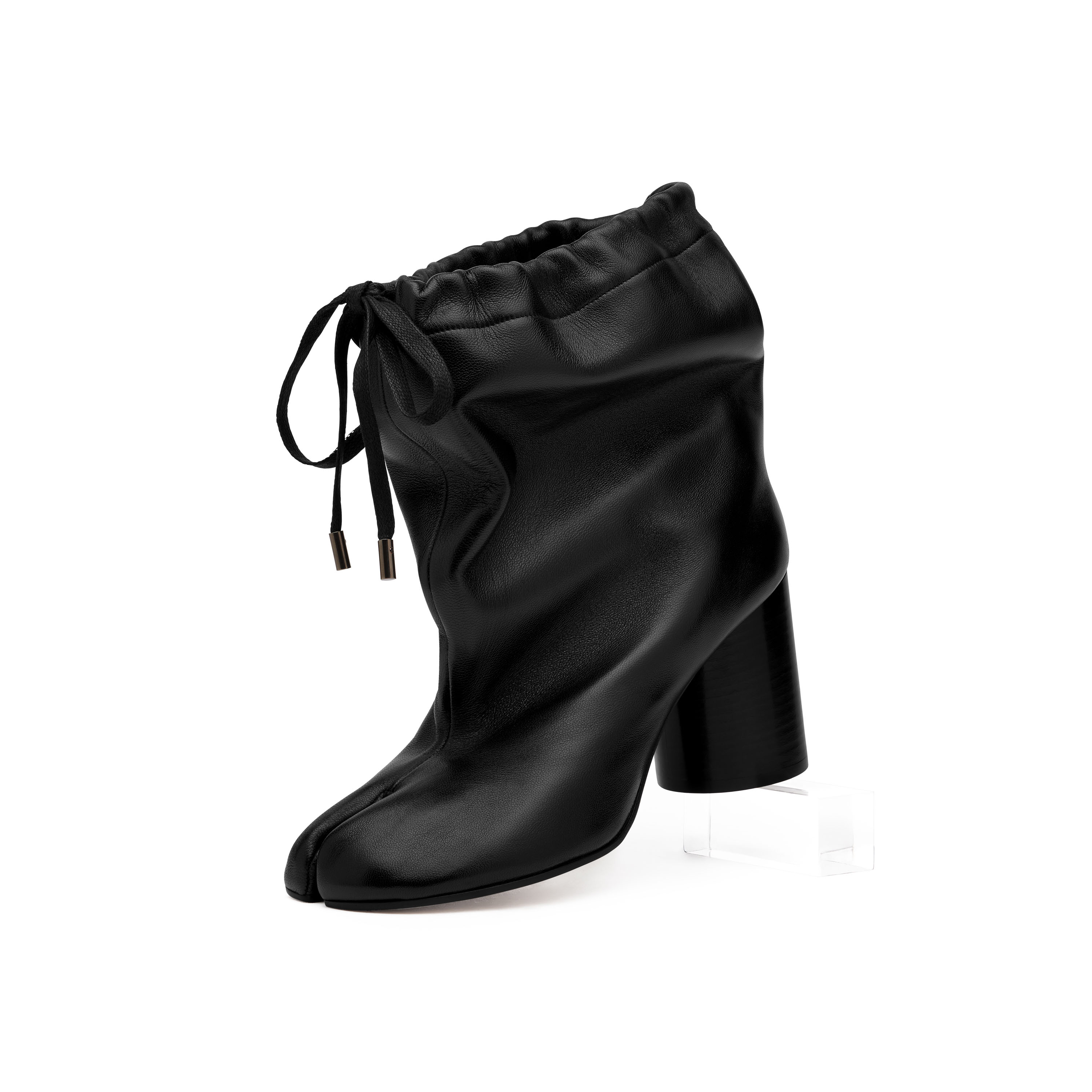 ブーツ Maison Margiela Black Leather Tabi Ankle Boots Women's Black Leather Tabi Drawstring Ankle Boots
