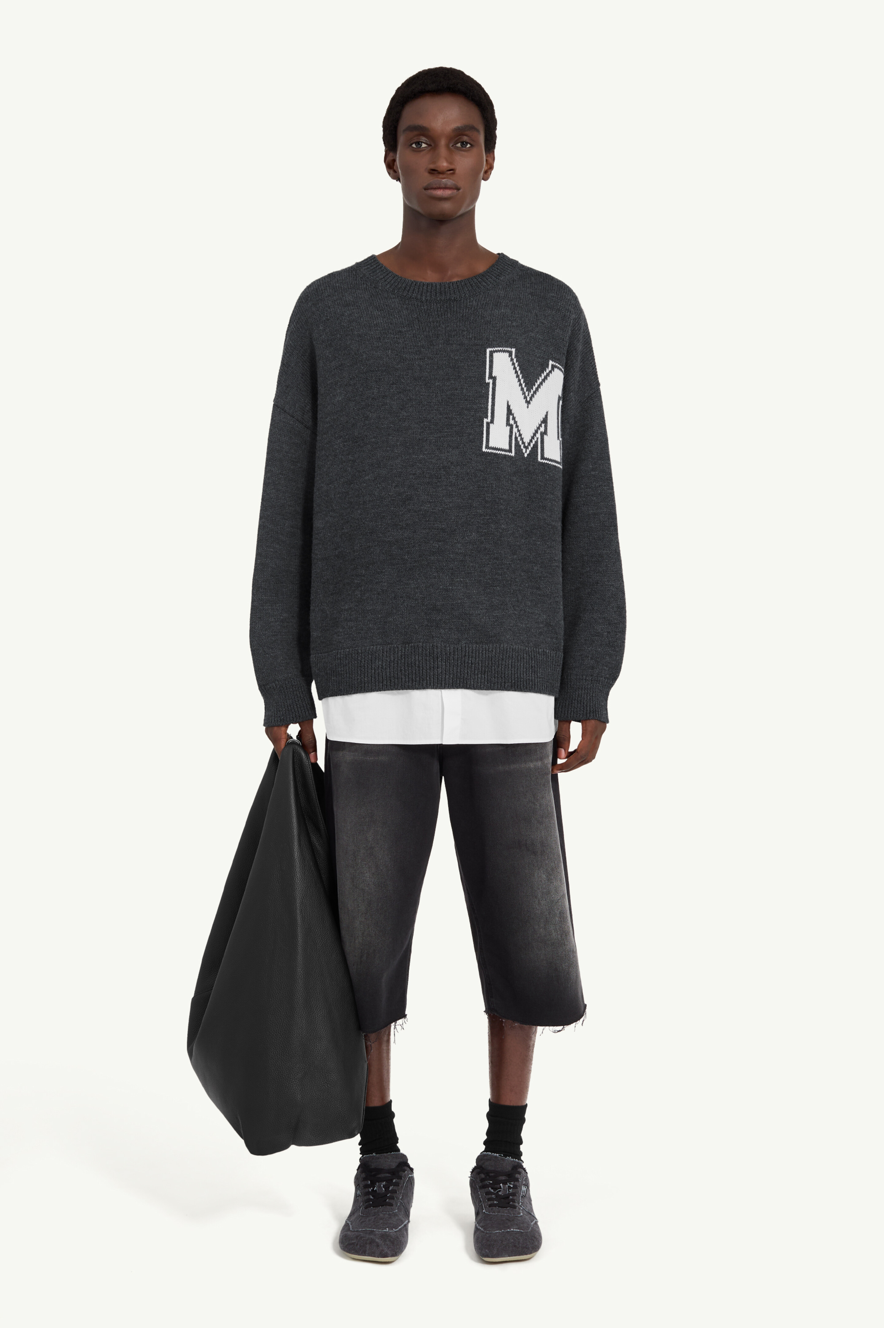 Two-in-one varsity knit sweater