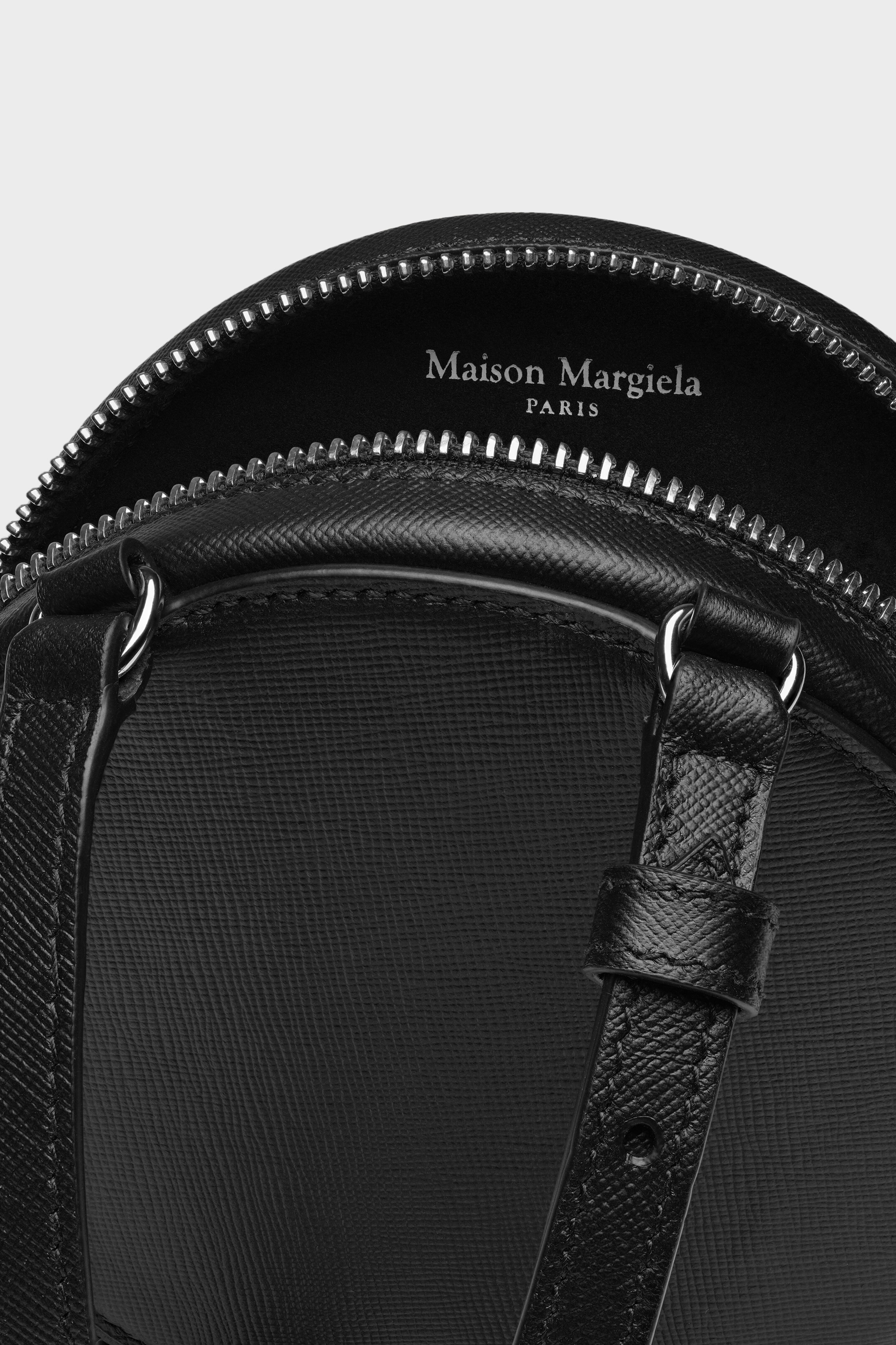 Black Leather Mini Round Bag | Maison Margiela