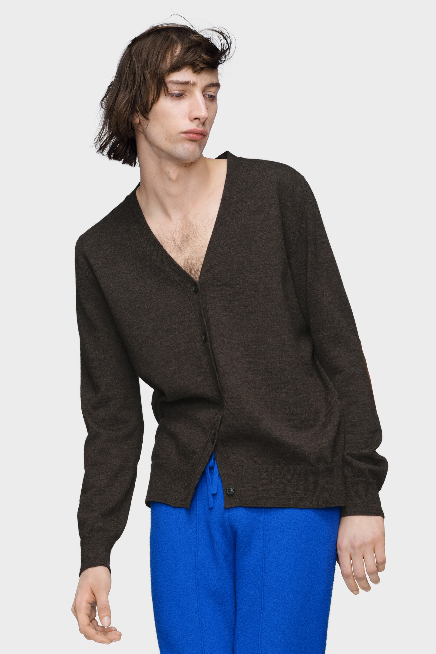 Men's Brown Wool Elbow Patch Wool Cardigan | Maison Margiela