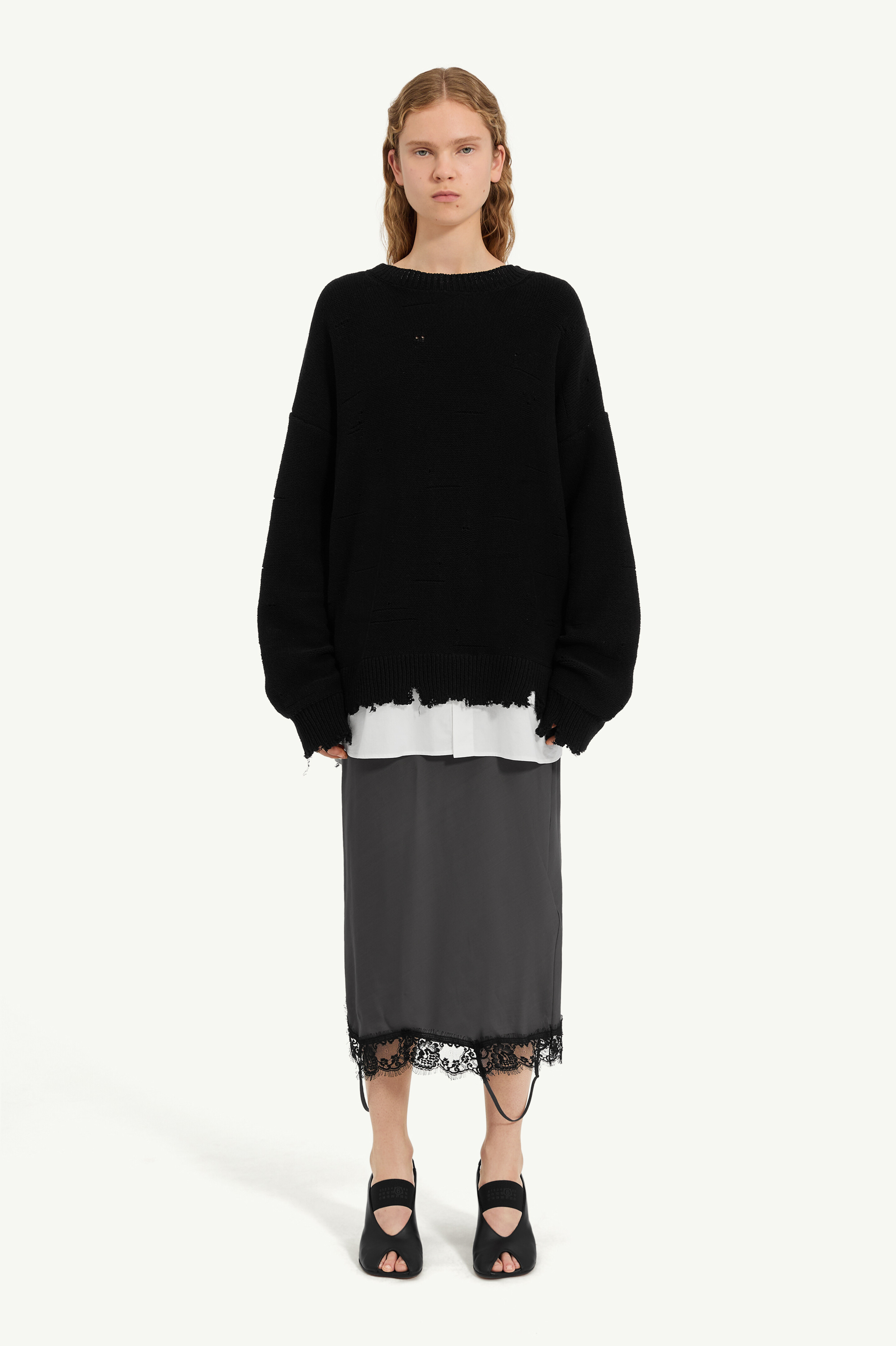 Black Distressed hem sweater | MM6 Official