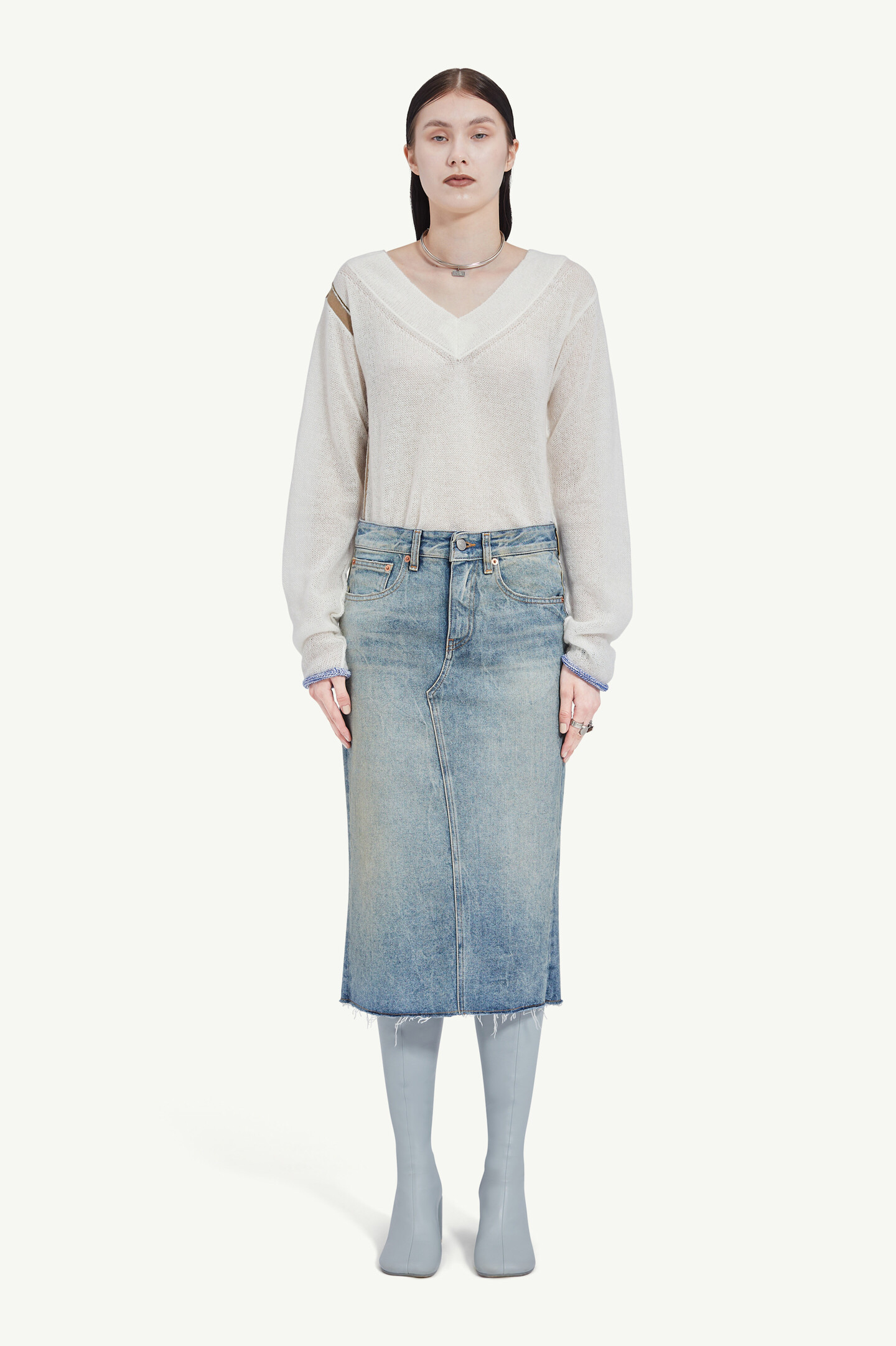 Blue Mid-Length Buttoned Denim Skirt | MM6