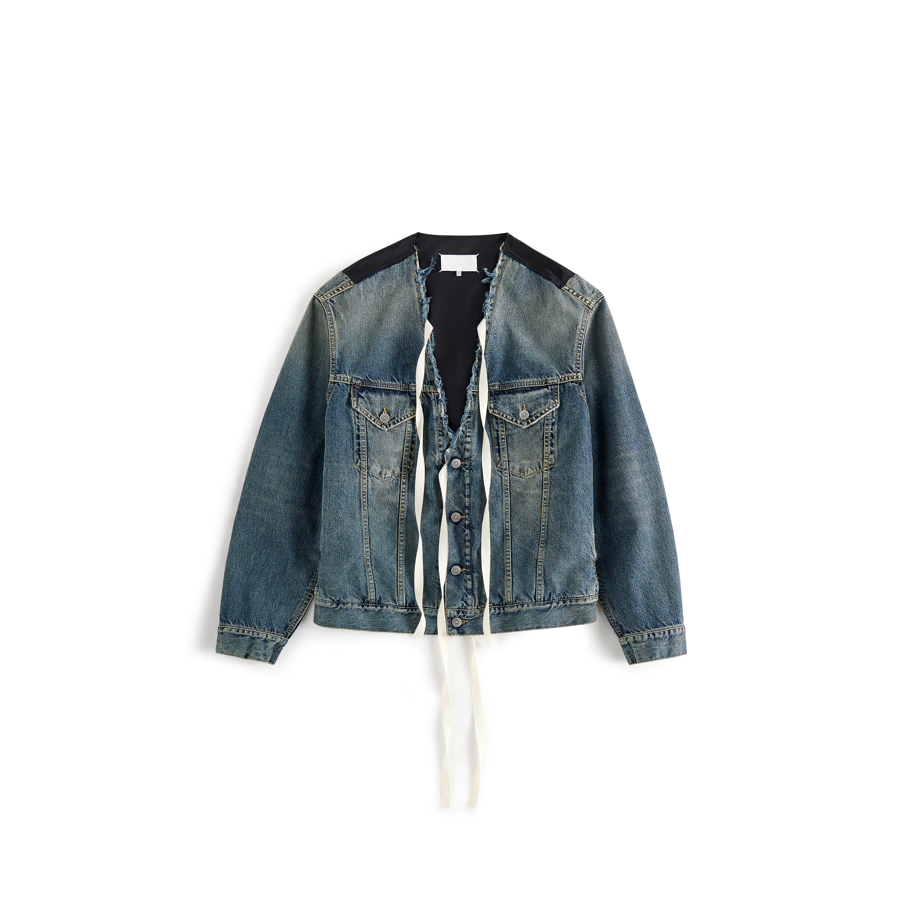 Blue jeans Distressed Collarless Denim Jacket | Maison Margiela