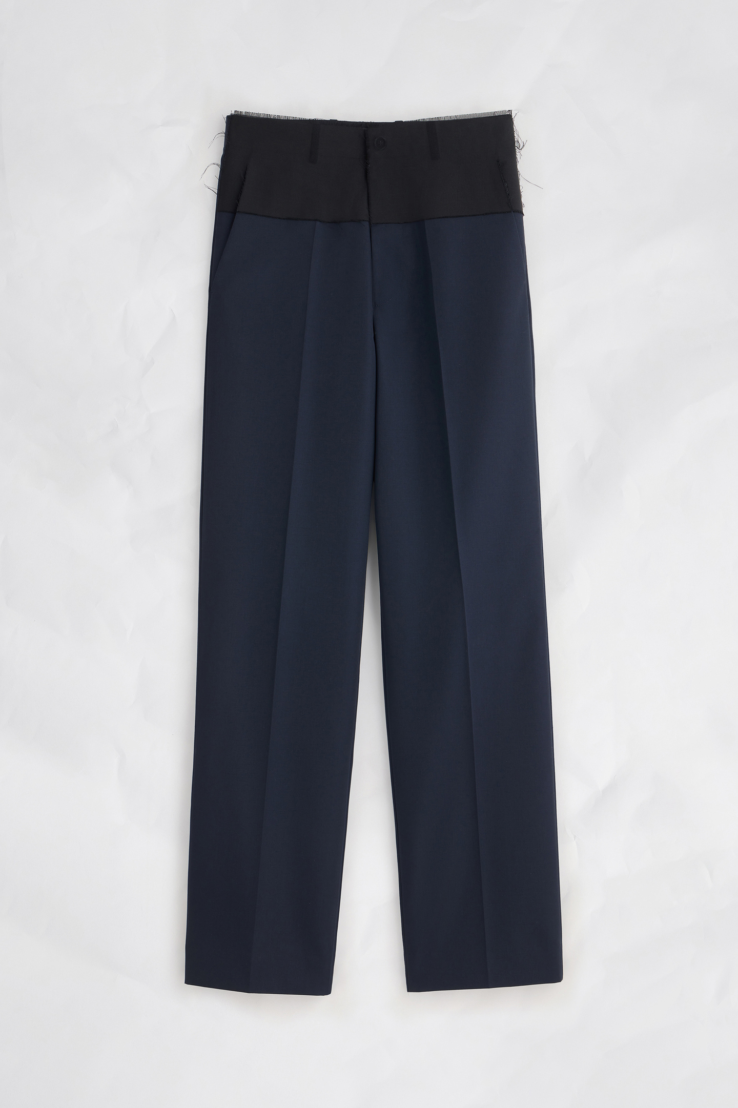 Maison Margiela ウールパンツ L ネイビー Navy Blue Assemblage Contrast Waistband Wool Trousers | Maison