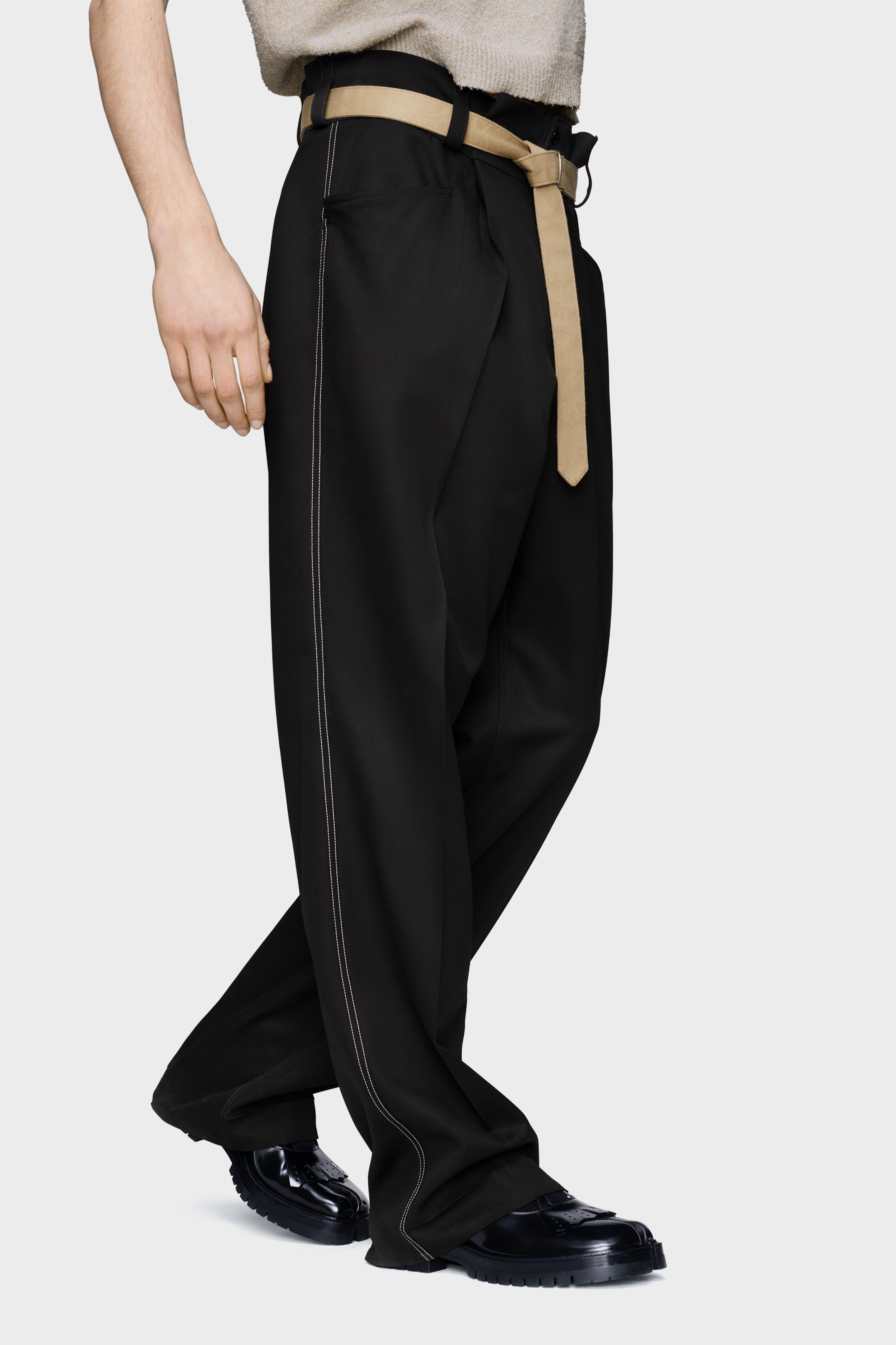 Men's Black Wool Minimal Trousers | Maison Margiela