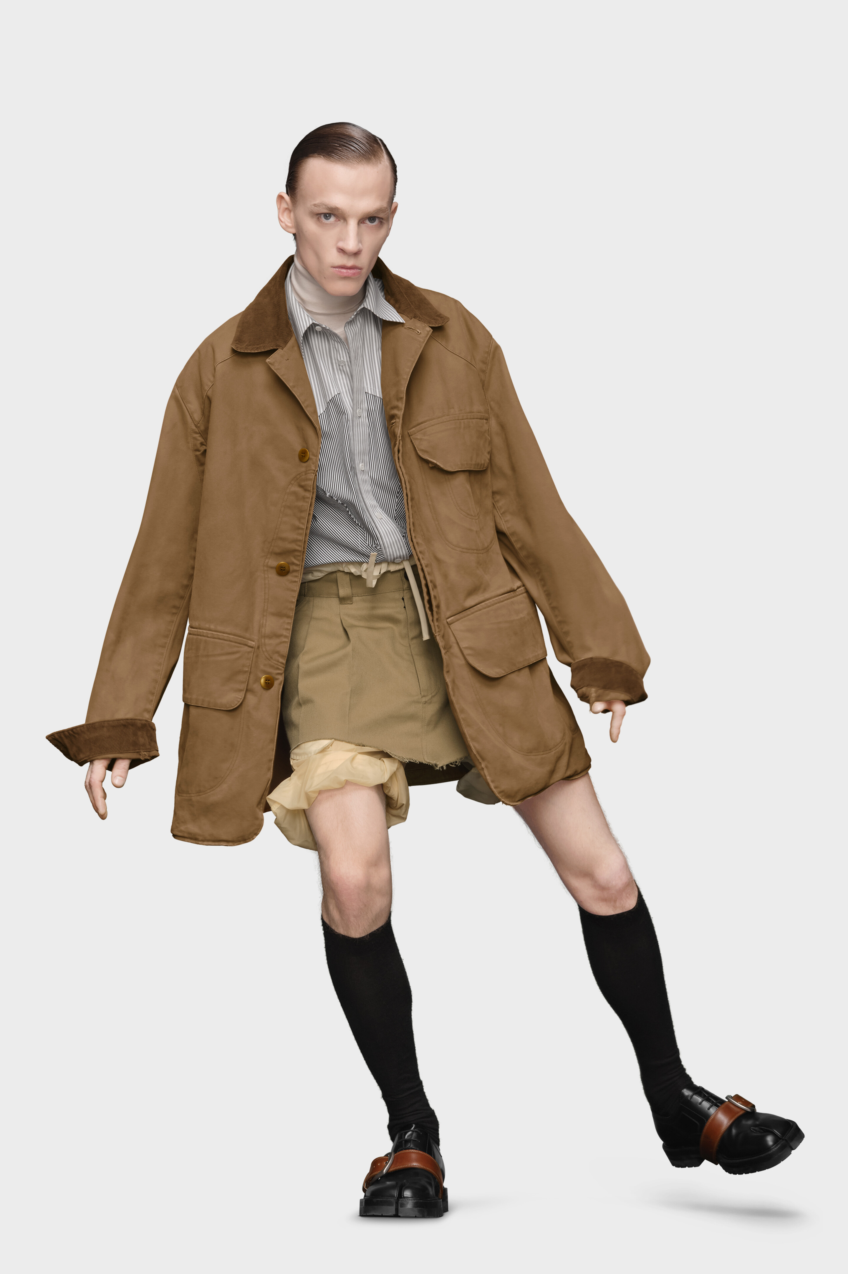 【Moare】コーデュロイ コート Mサイズ / we0130 チェスターコート 茶 コーデュロイ ハーフコート メンズ ダブル