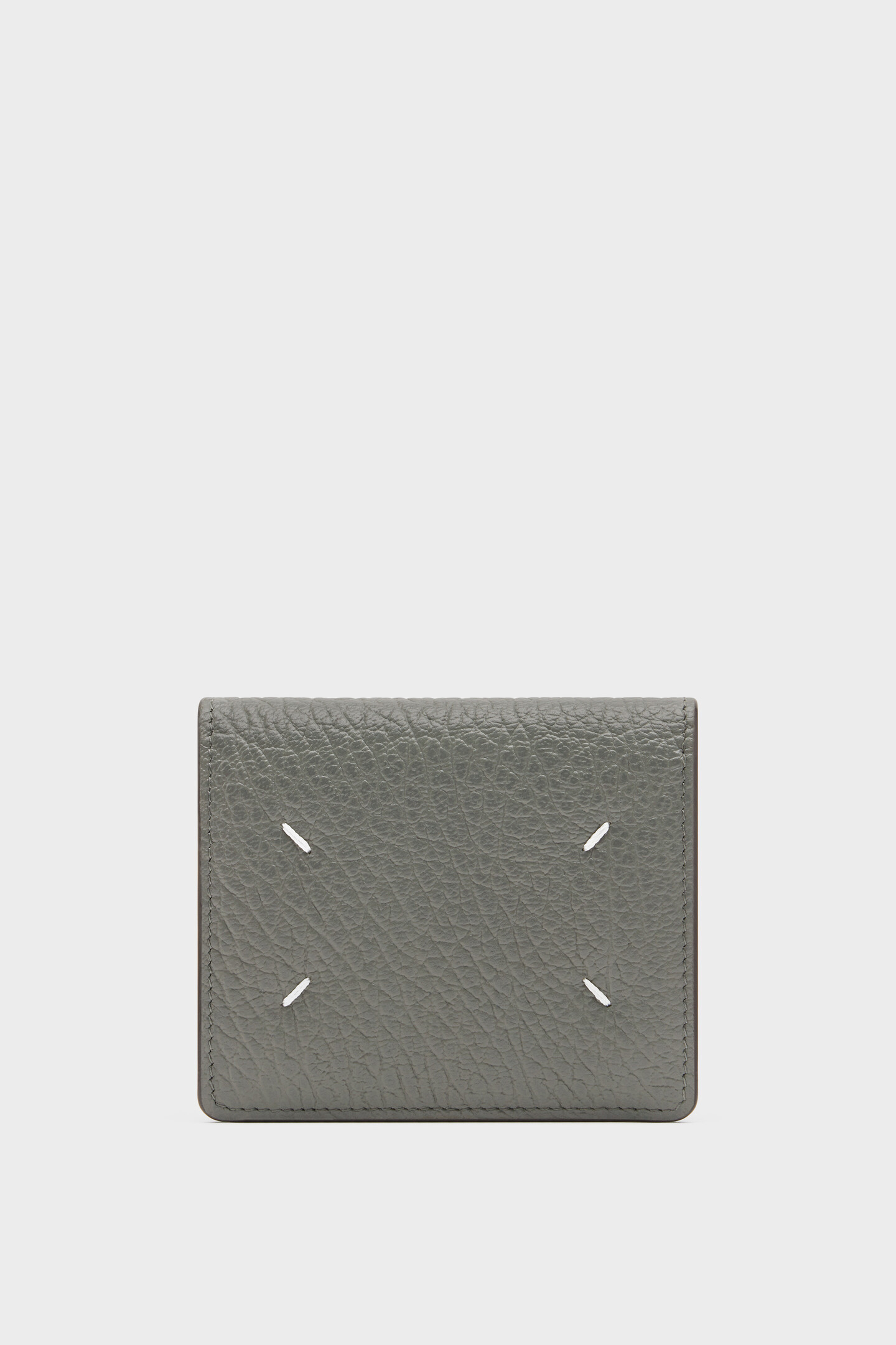 Gray 100% Leather Four Stitches Pocket Cardholder