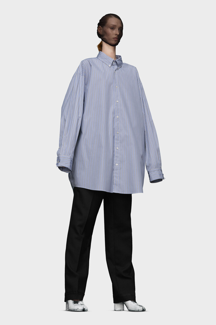 Maison Margiela / 21aw/バンドカラーシャツ/長袖シャツ/42/コットン/BLU/ストライプ/s50dl0481// Mens Oxford Shirt - Blue Stripes | Maison Margiela