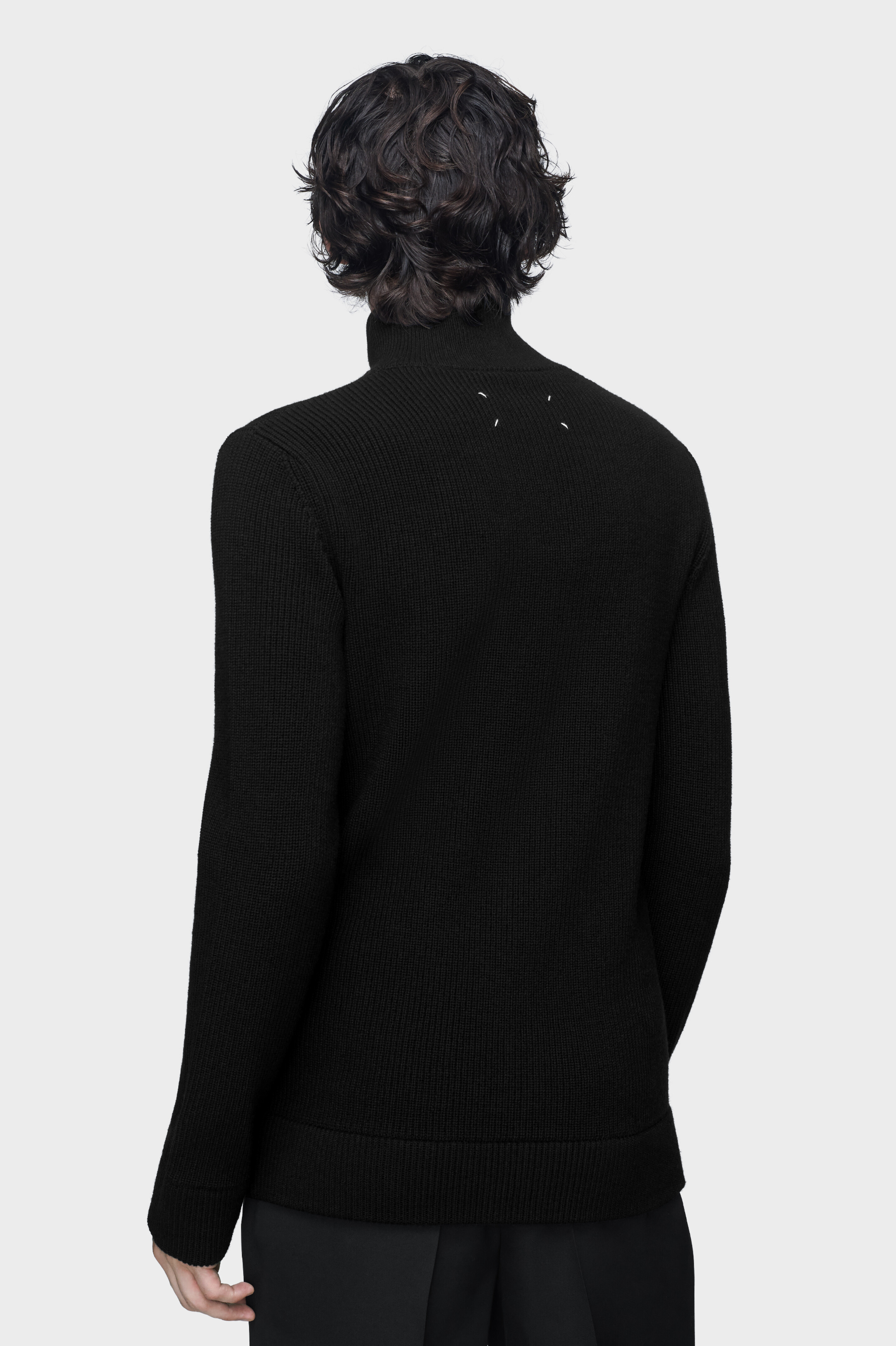 Men's Black Cotton & Wool Knit Zip-Up Cardigan