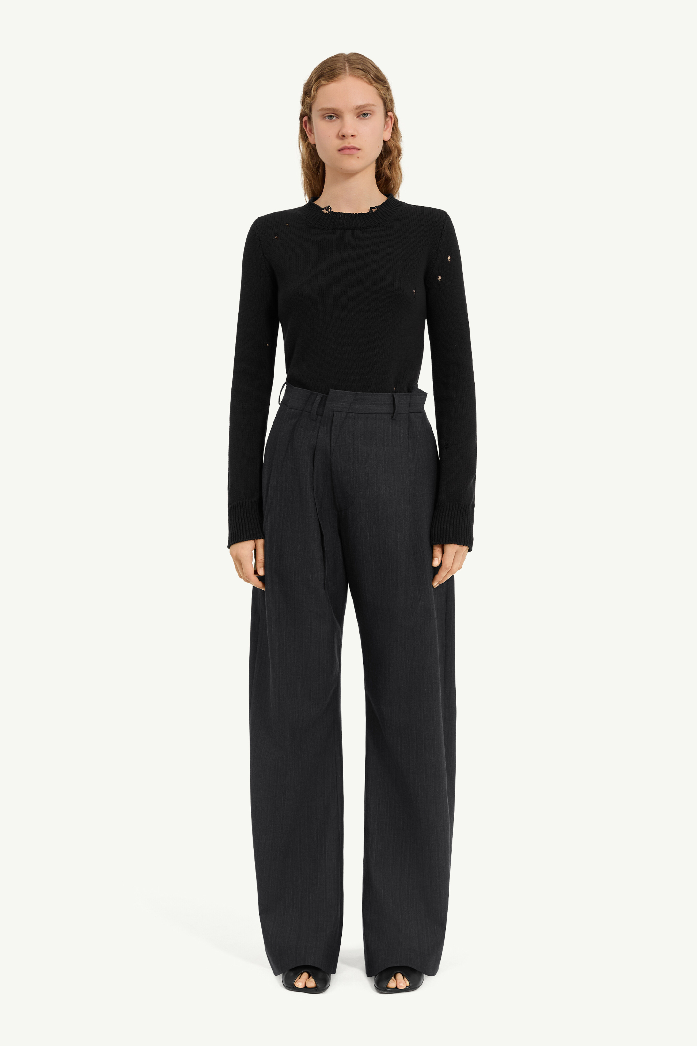 Pinstripe wool trousers