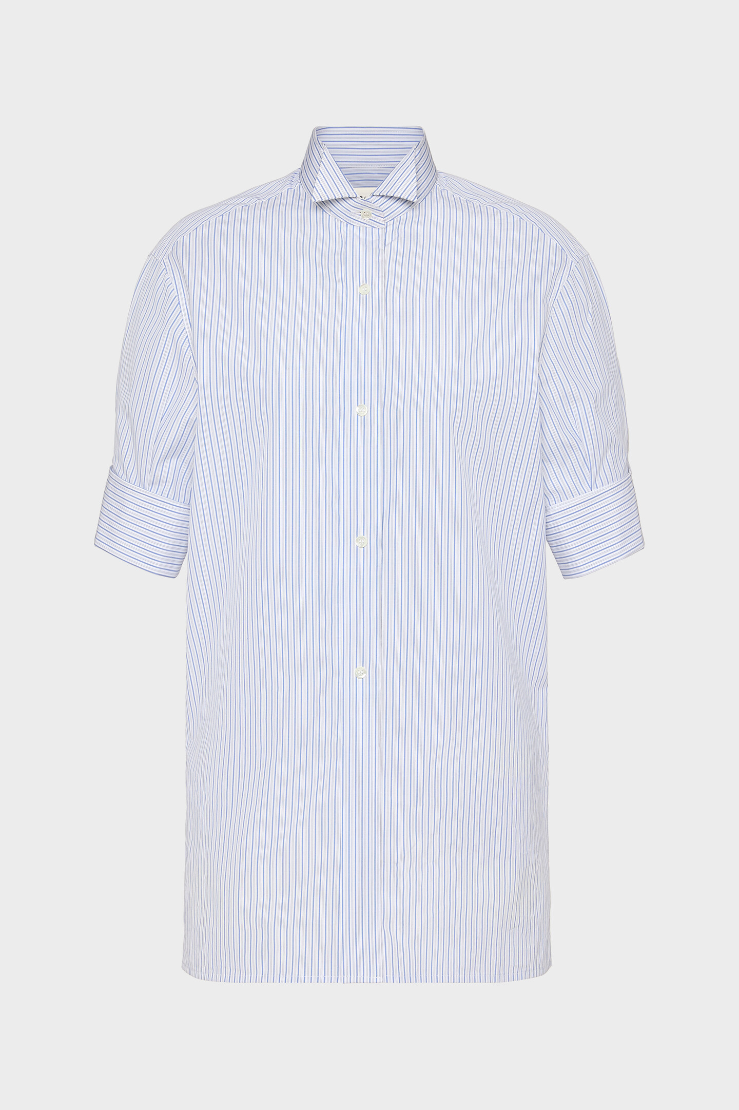White and light blue Striped Cotton Short-Sleeve Shirt | Maison