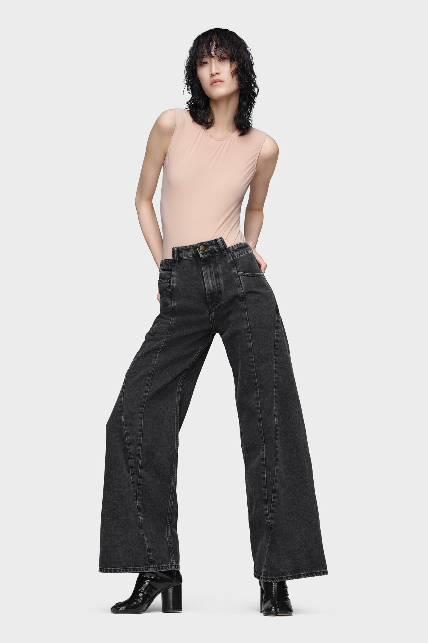Maison Margiela カットアウトハイウエストワイドレッグジーンズ カットアウトジーンズ