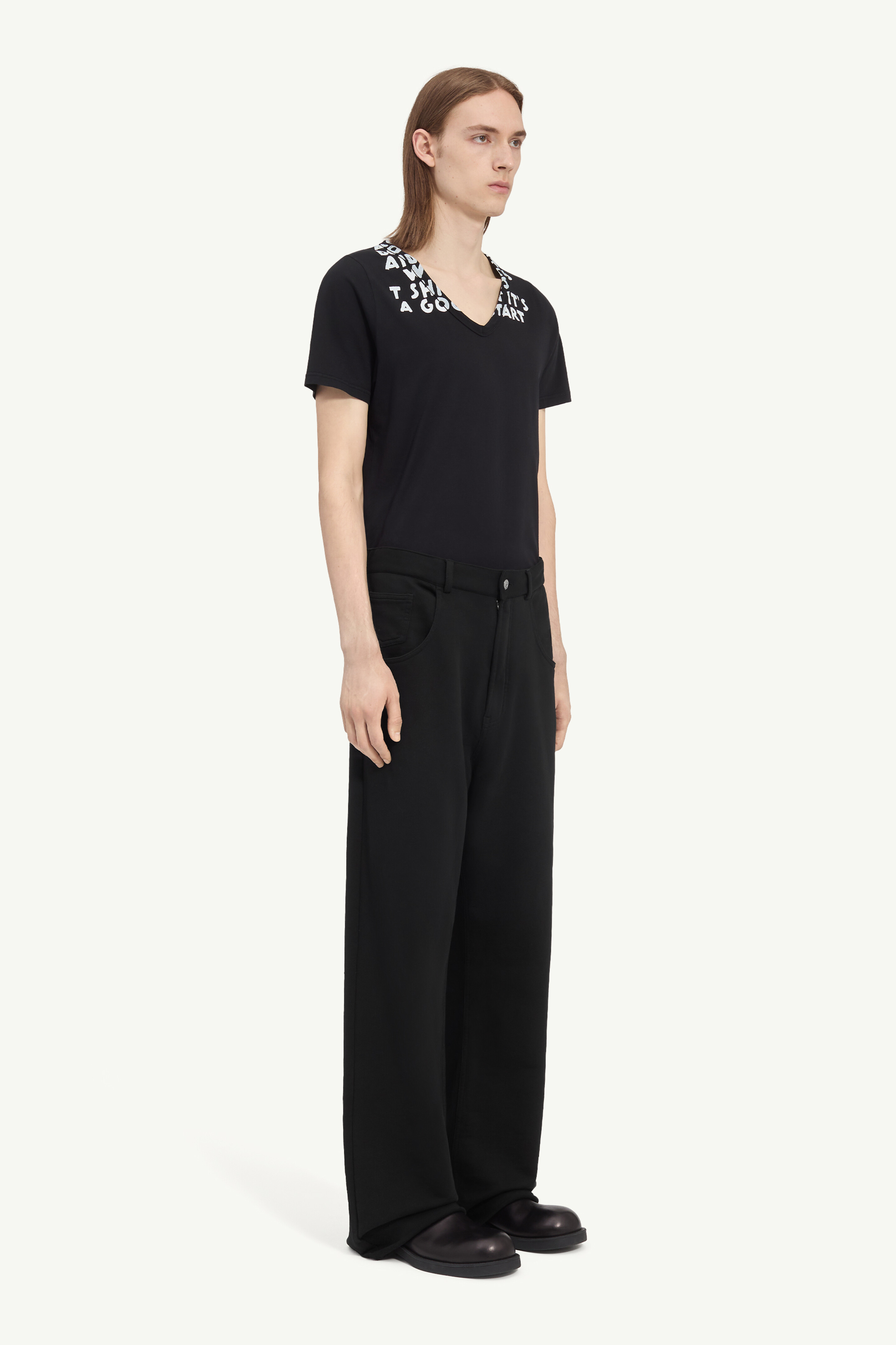 Logo-embroidered unbrushed cotton trousers Black | MM6 Official