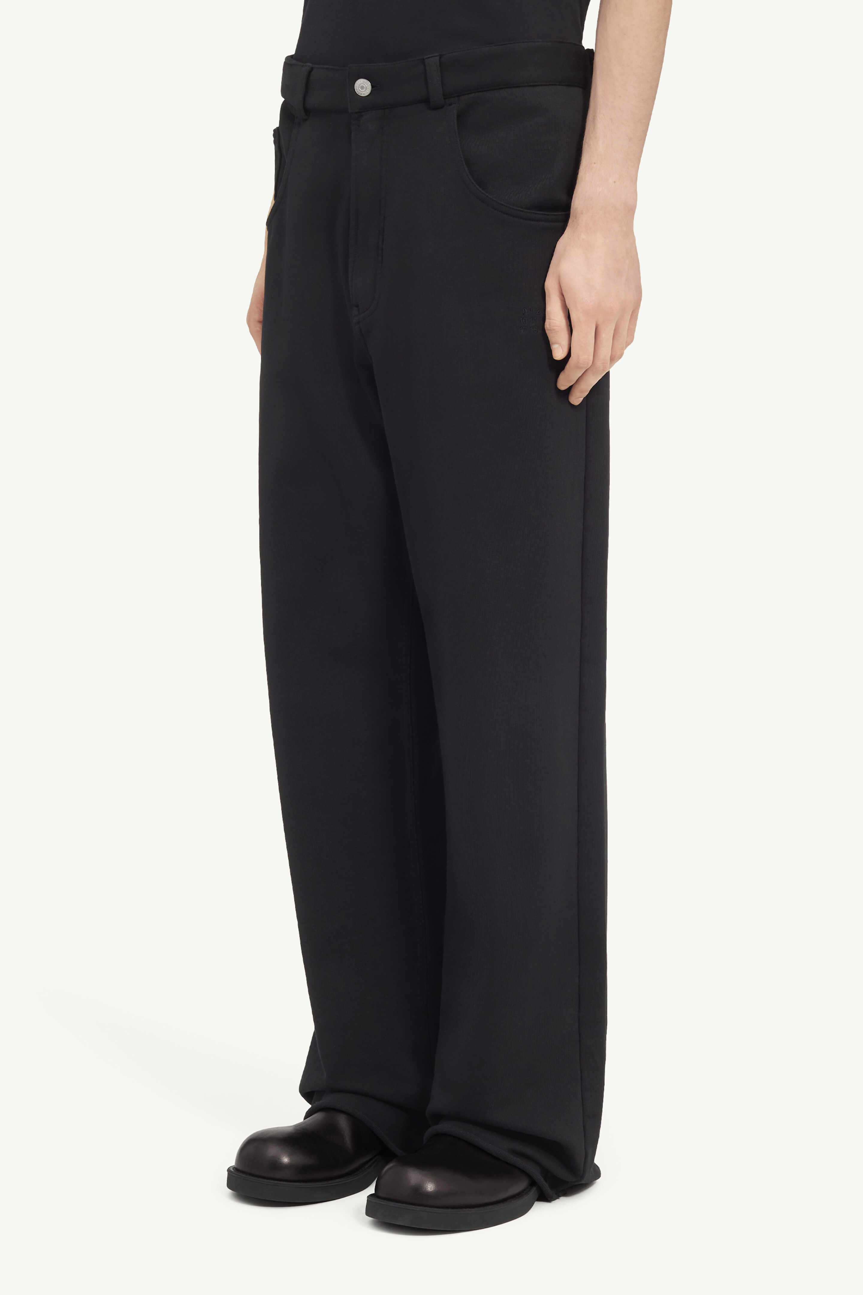 Logo-embroidered unbrushed cotton trousers Black | MM6 Official
