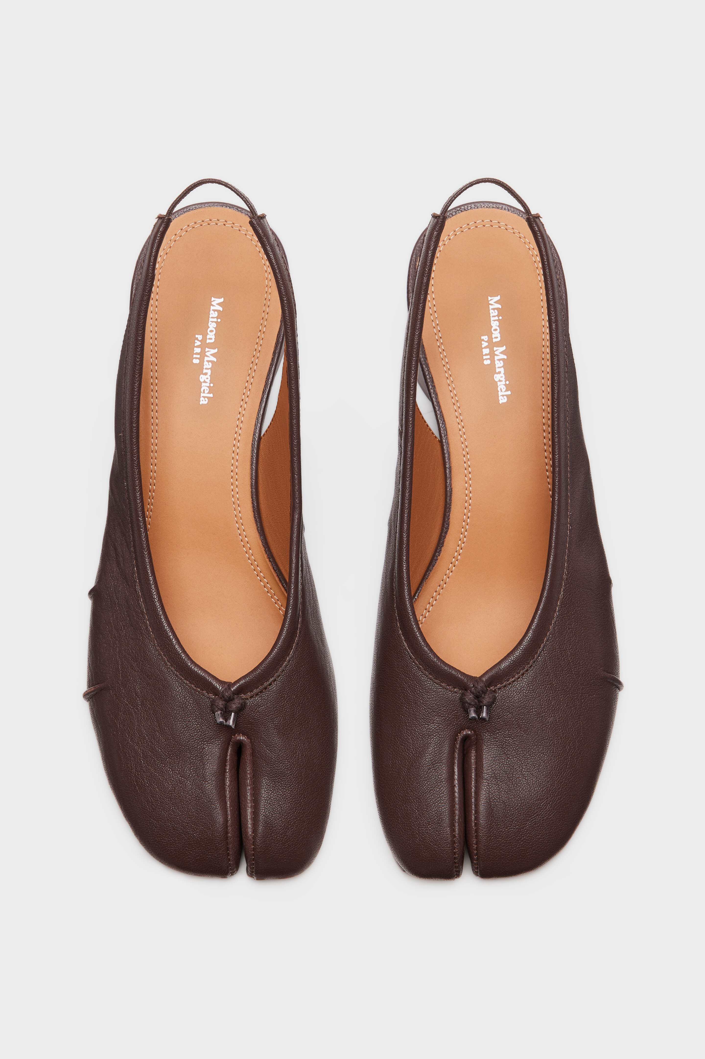 Women's Brown Leather Tabi New Ballerina Slingbacks