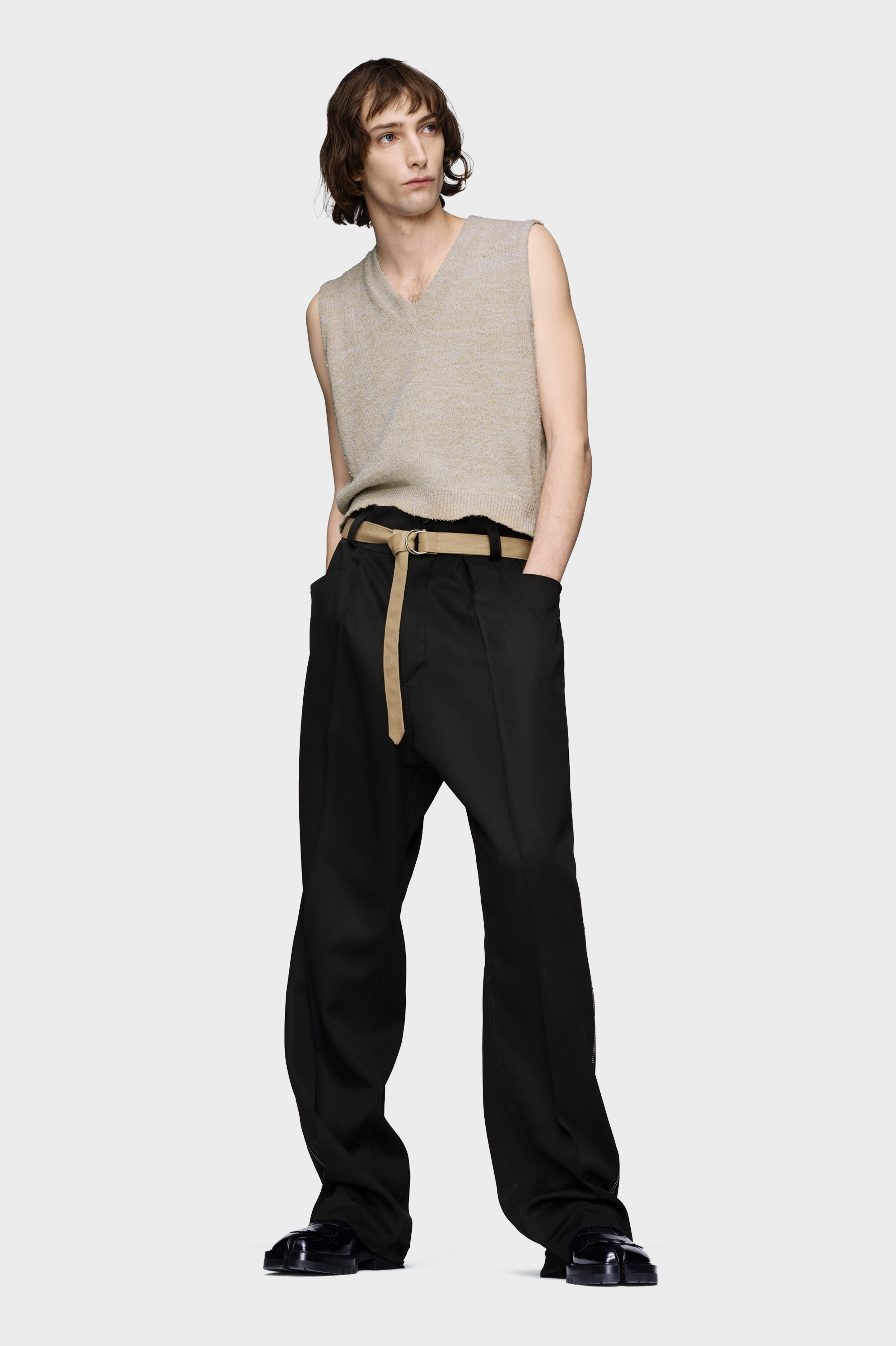 良品 ✨️ Margiela ウール トラウザーズ スラックス 44 ドライ Men's Black Wool Minimal Trousers | Maison Margiela