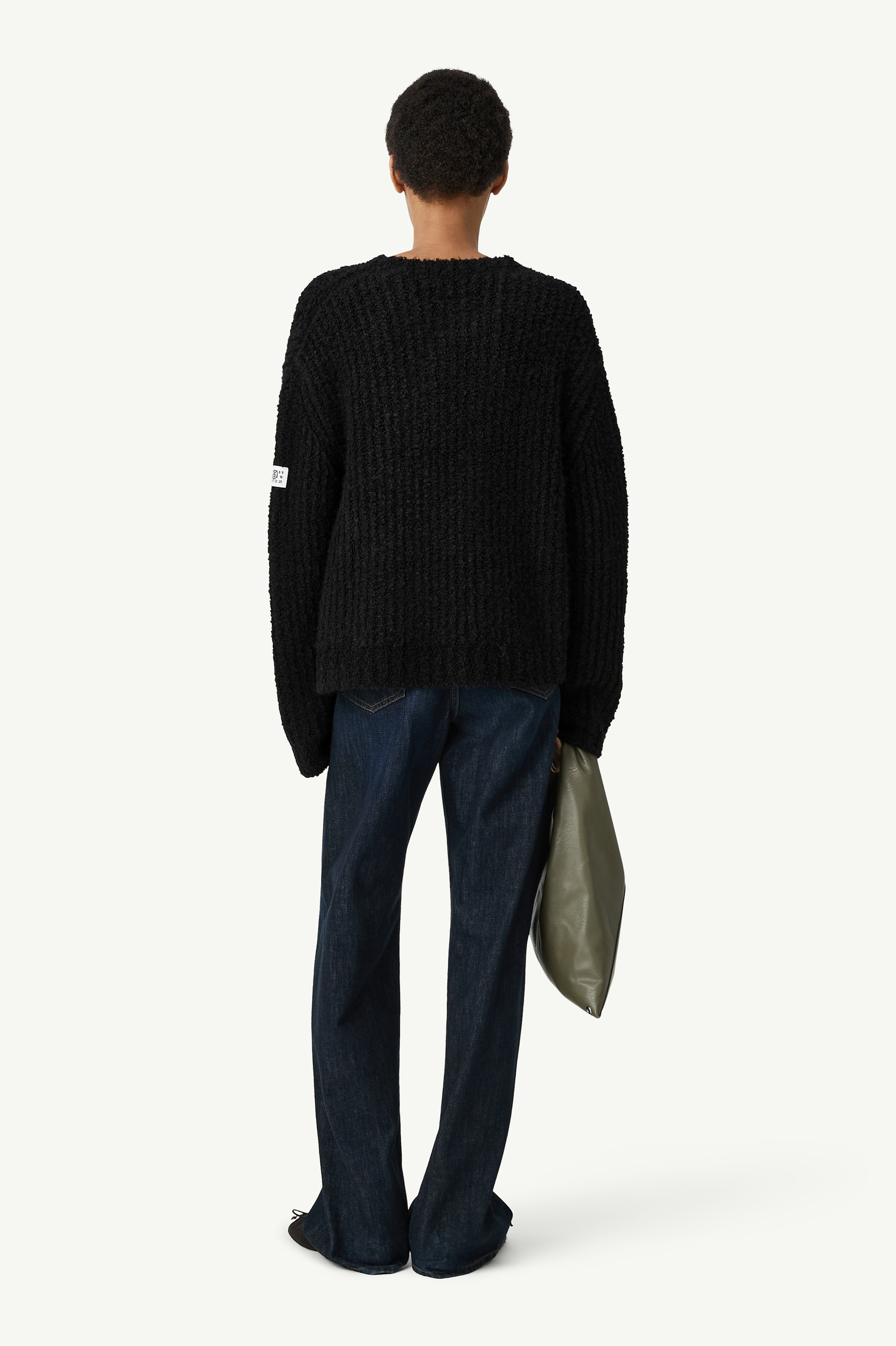 Black Textured knit crew neck jumper | MM6 Official