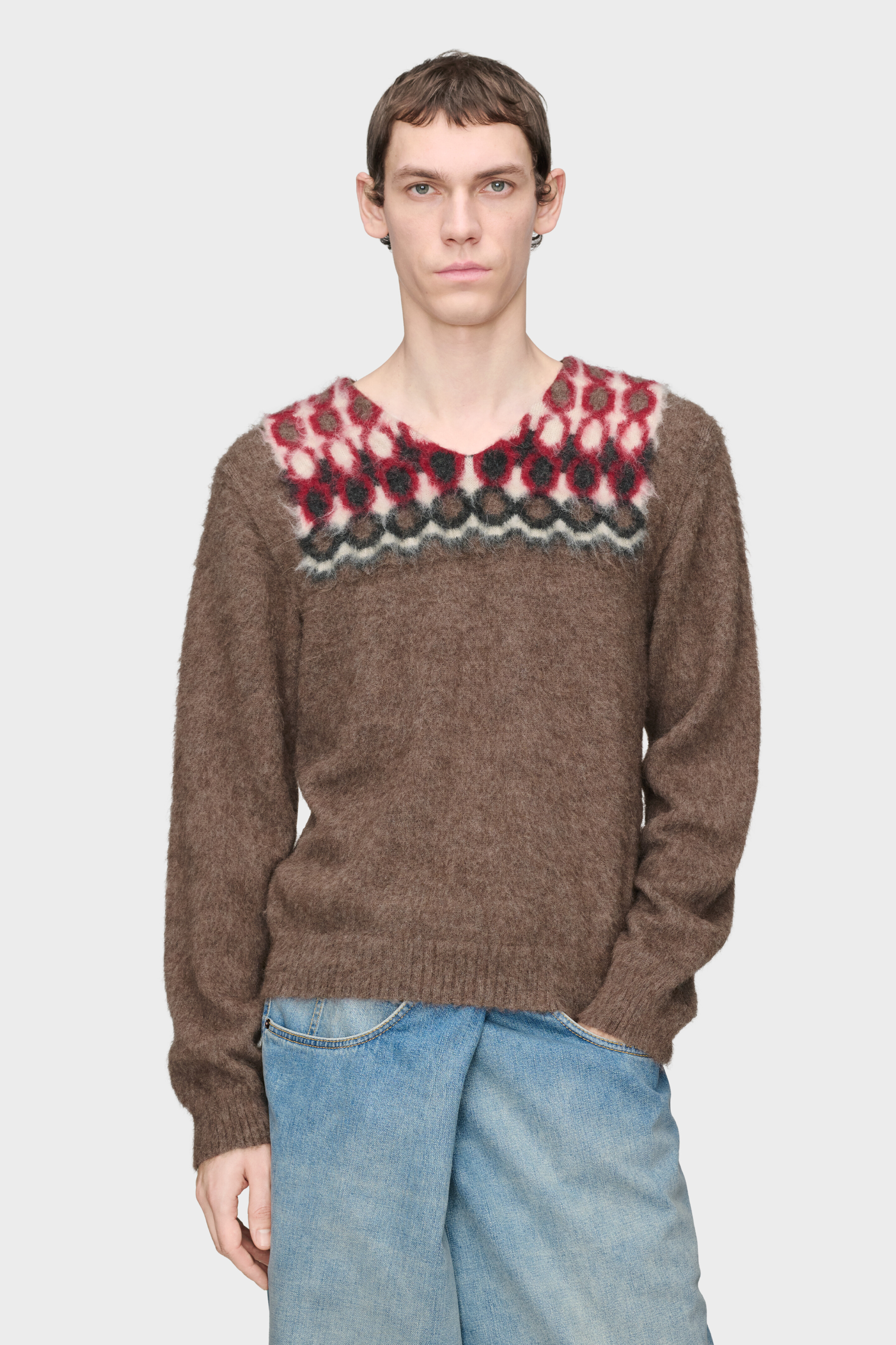 Alpaca Wool V-Neck Sweater Brown | Maison Margiela Official