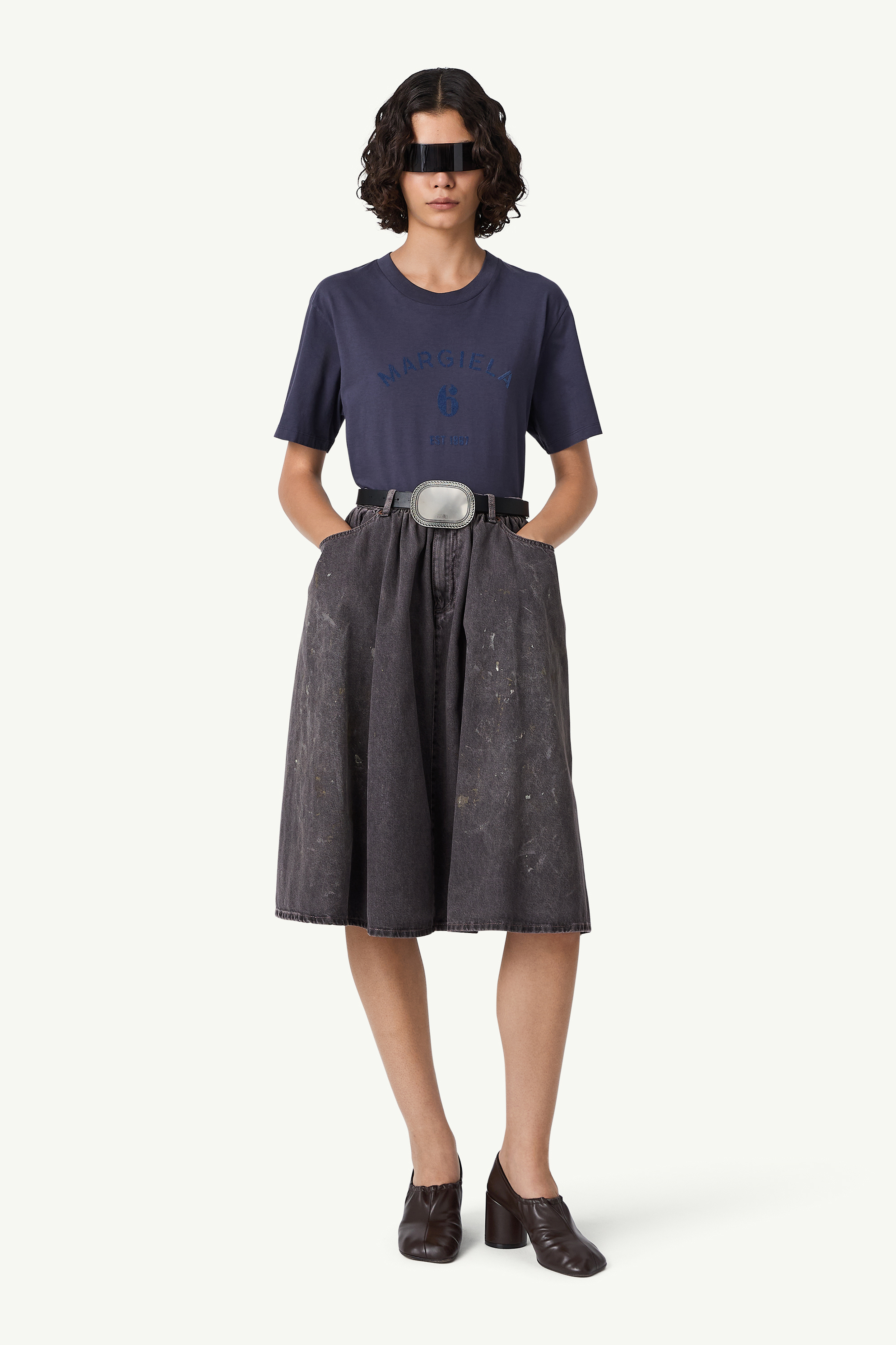 Gathered denim skirt