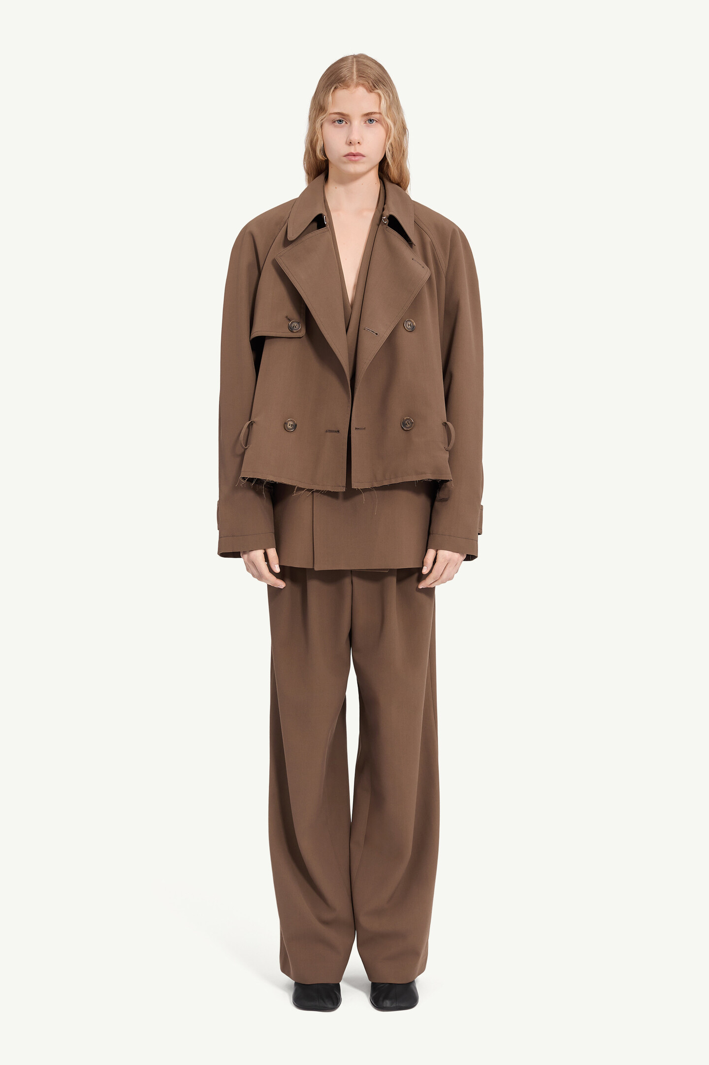 Brown Belted wool blend jacket | MM6 Official