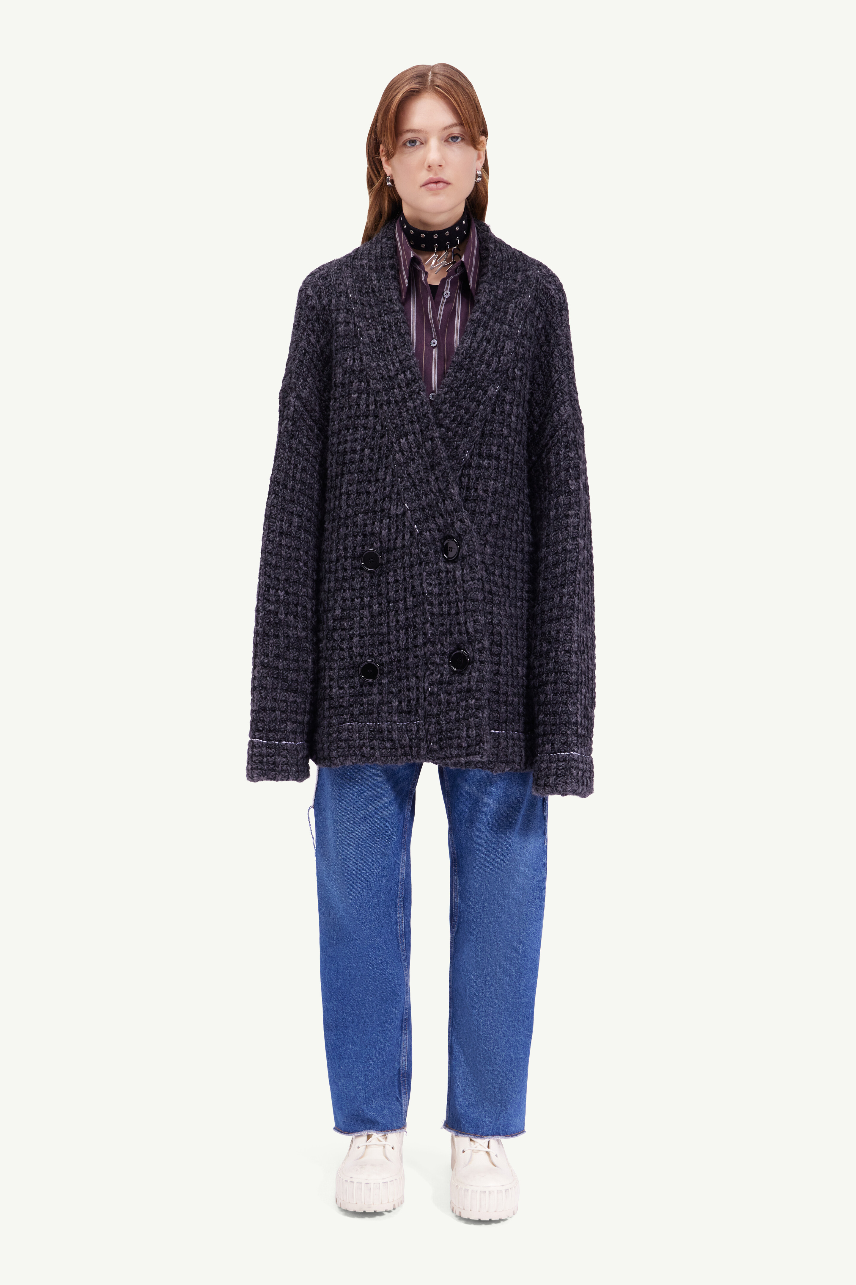 Cardigan in maglia punto waffle