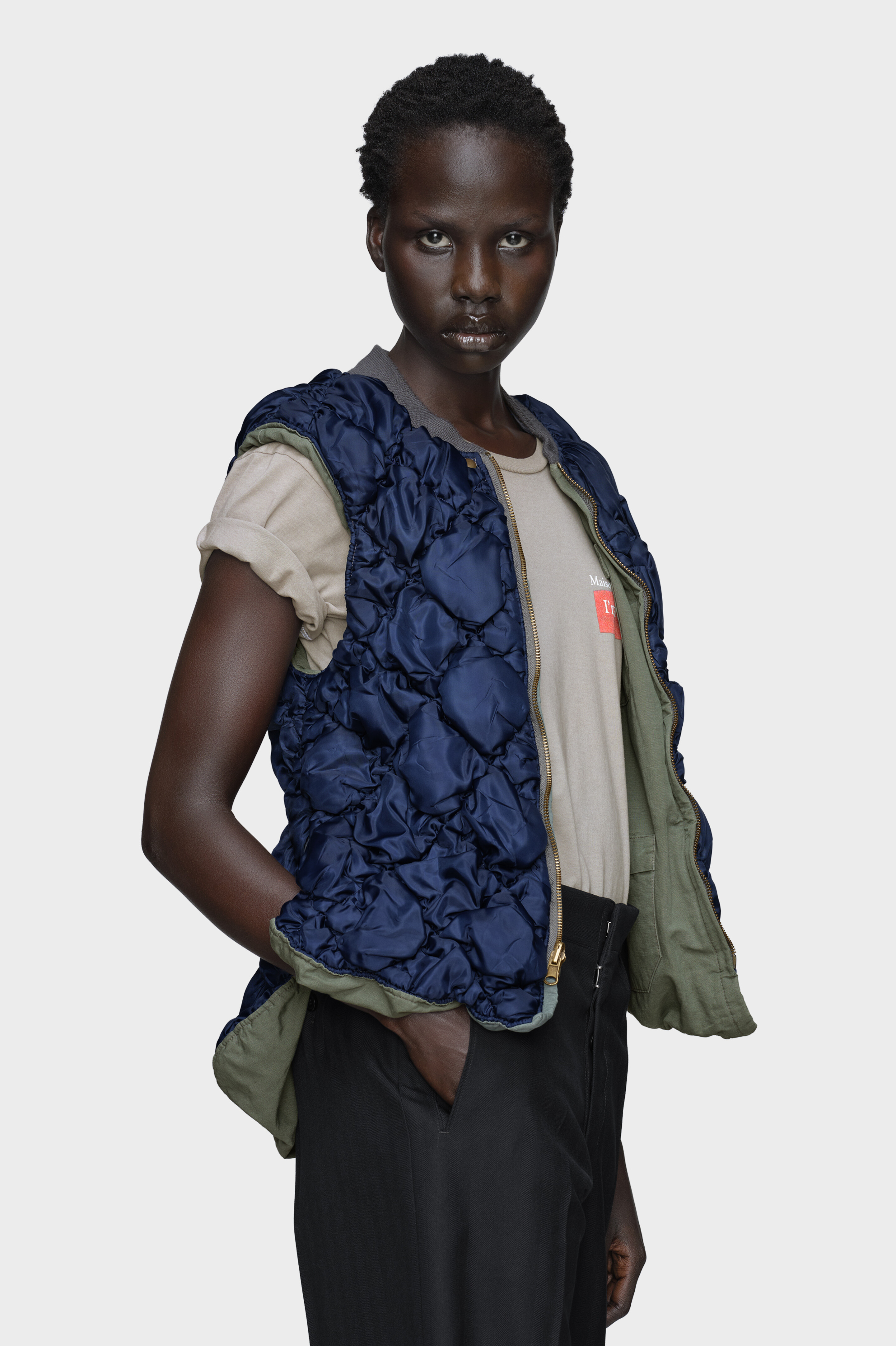 Women's Green Cotton & Linen Reversible Gilet