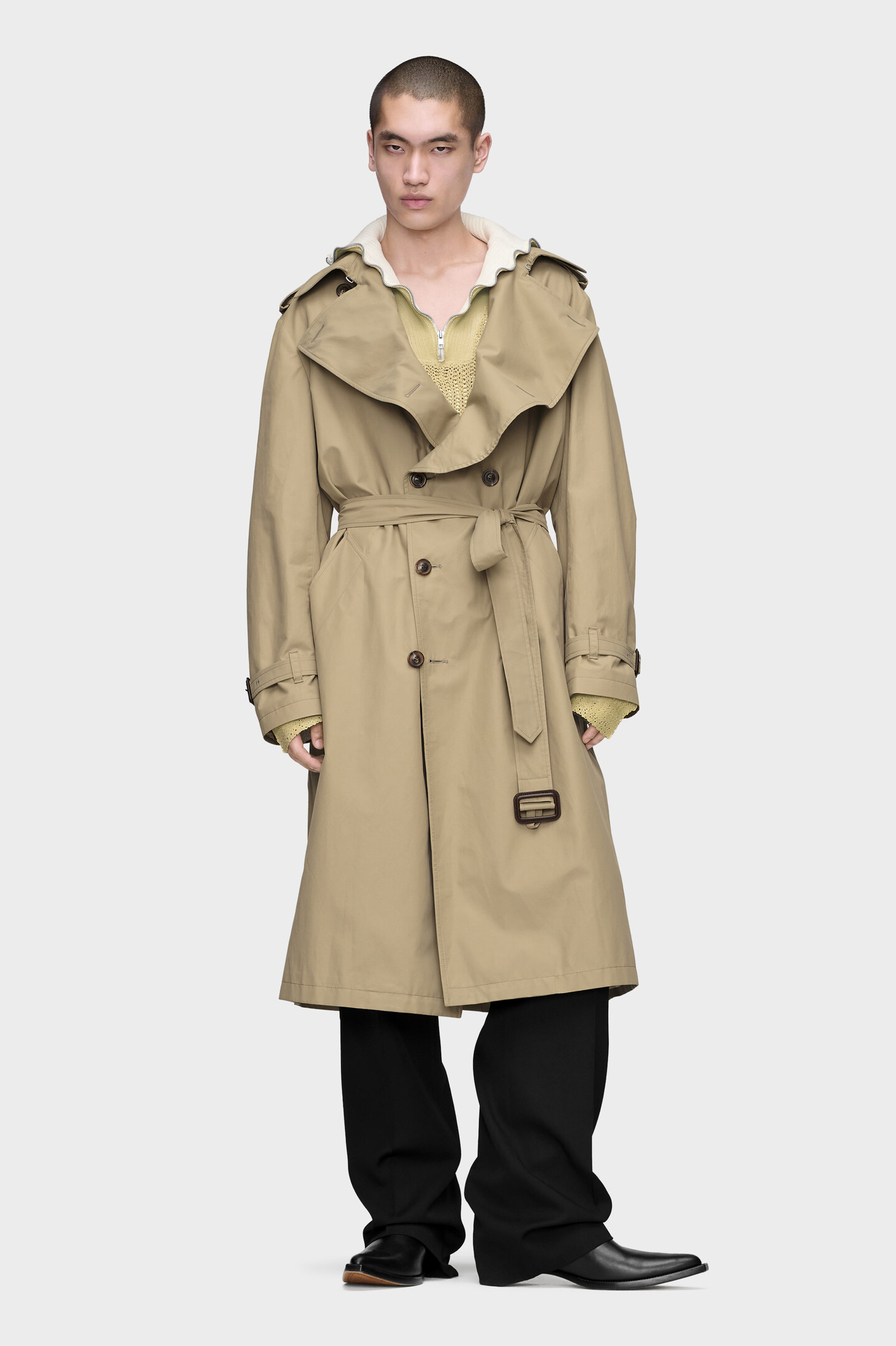 Pink beige Folded Collar Trench Coat | Maison Margiela Official