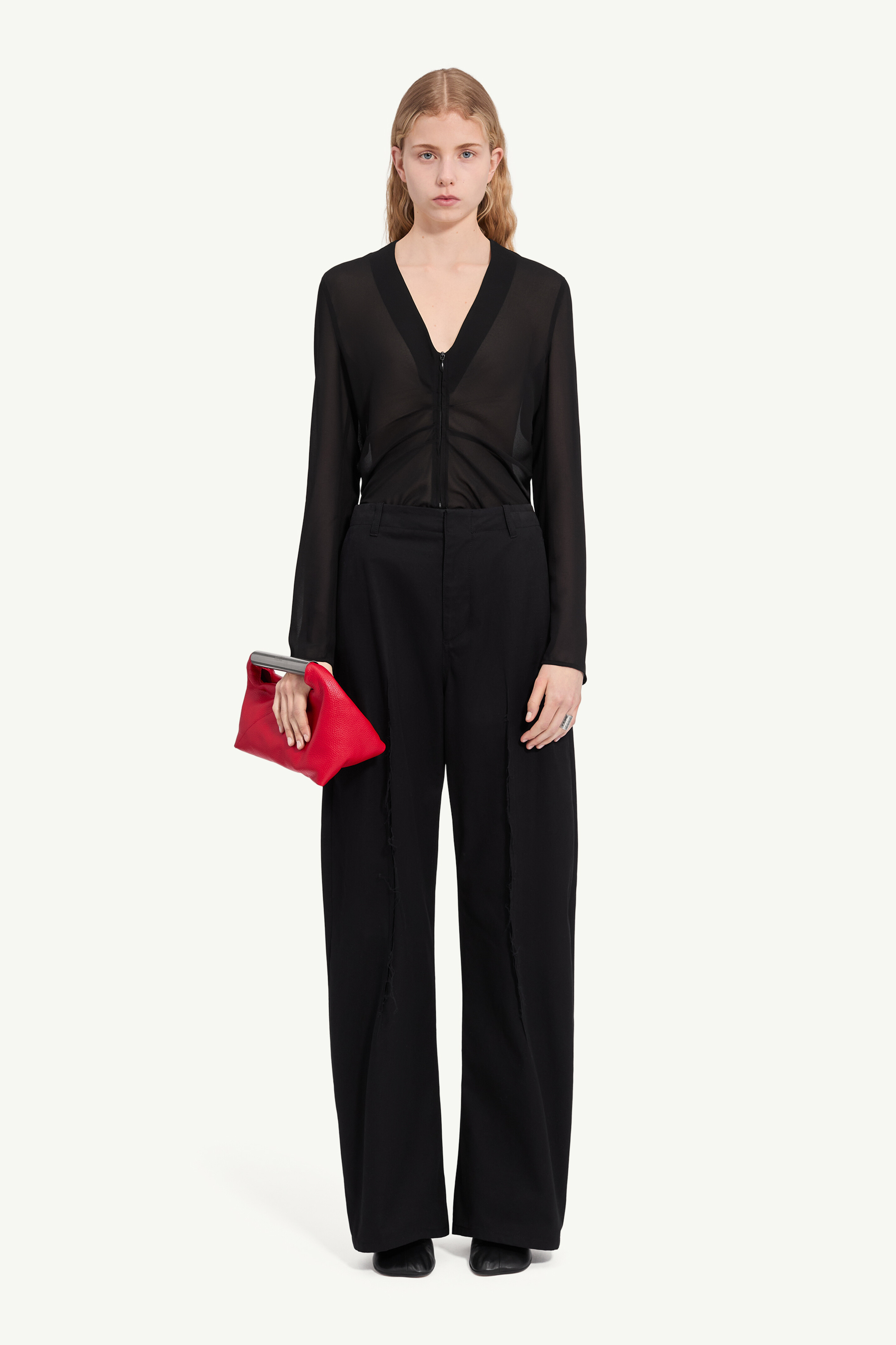 Pantalon ample en serg&eacute; de coton l&eacute;ger