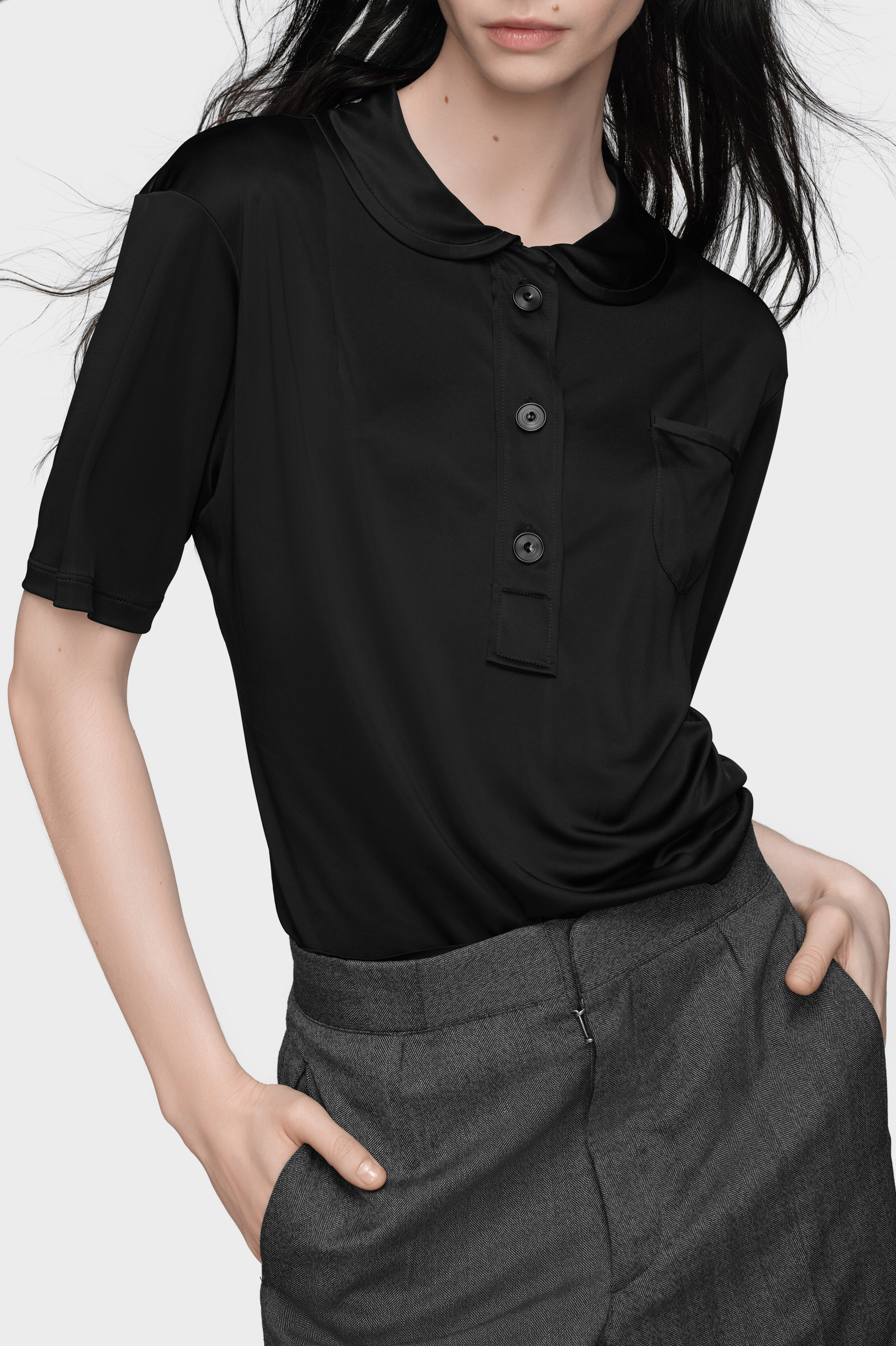 MM6 Maison Marglela シアーポロシャツ Women's Black Viscose Polo Shirt | Maison Margiela