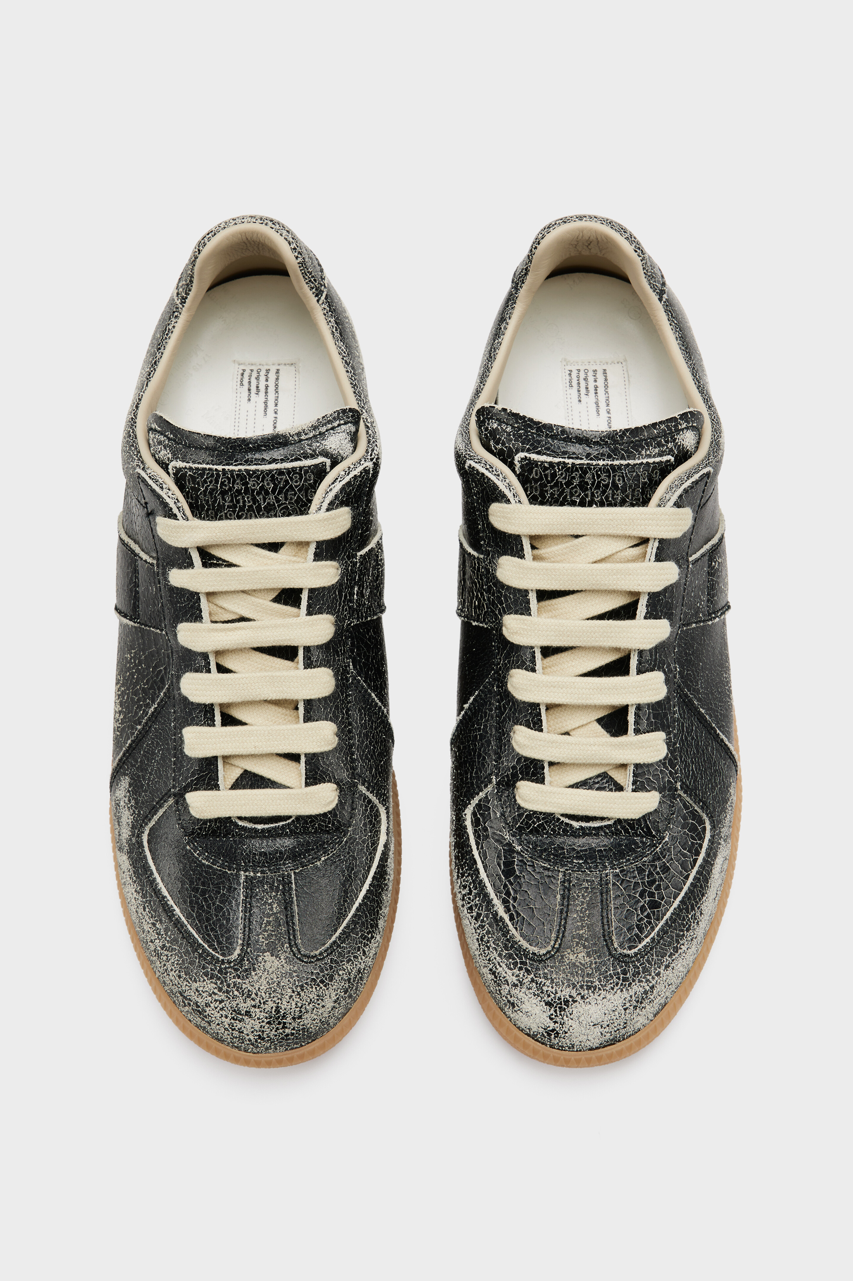 Women's Black Cracked Leather Replica Sneakers