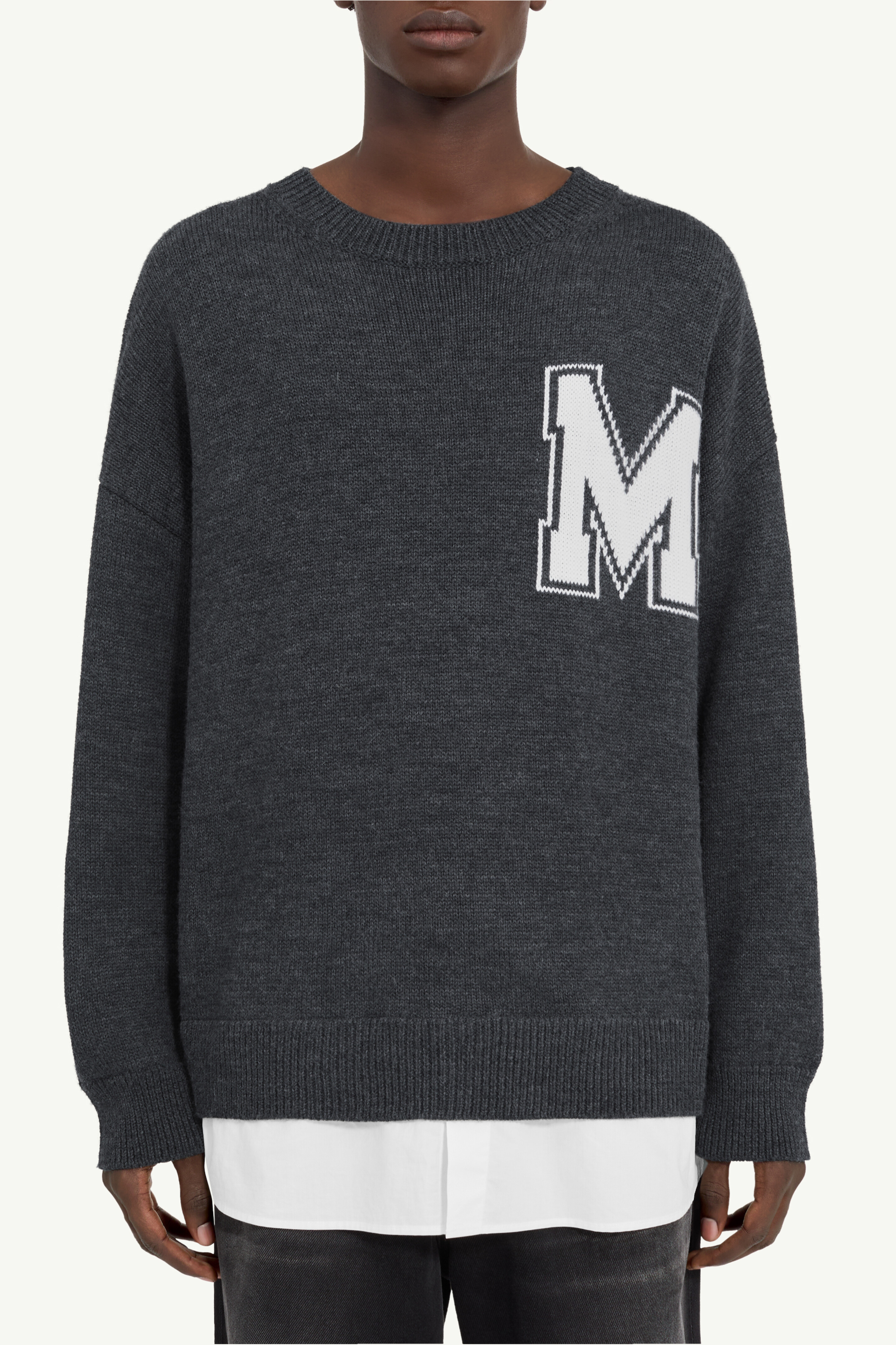 Gray Two-in-one varsity knit sweater | MM6 Official