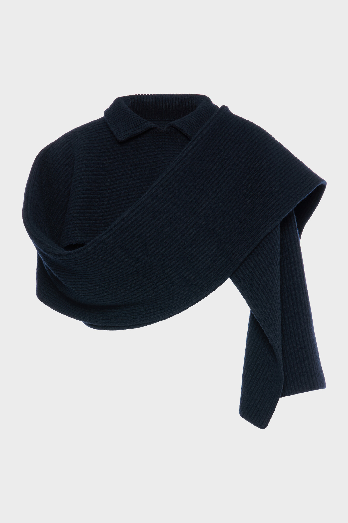 Navy Blue Ribbed wool scarf with collar | Maison Margiela Official