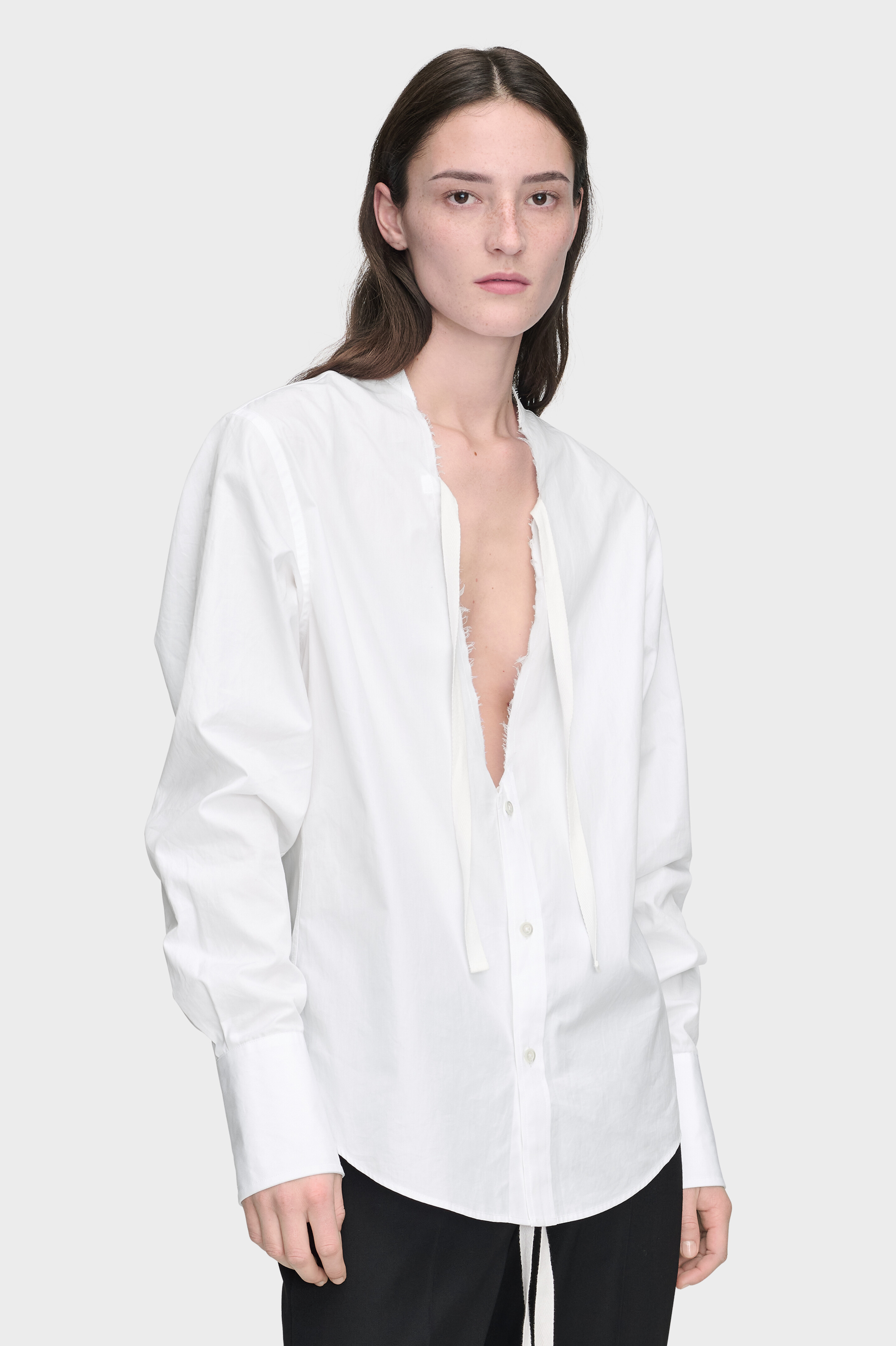 White V-Neck Cotton Shirt | Maison Margiela Official