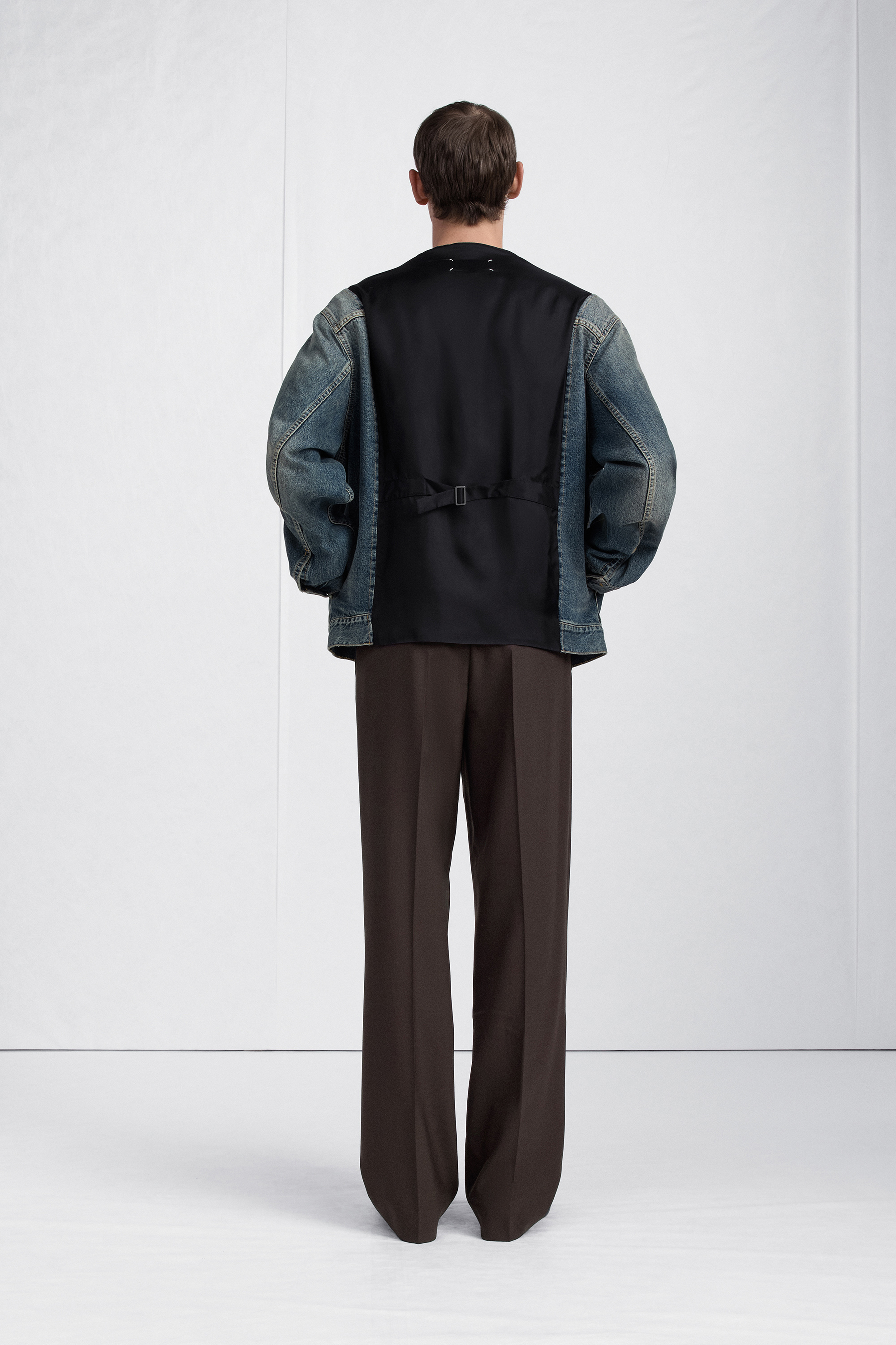 Blue jeans Distressed Collarless Denim Jacket | Maison Margiela