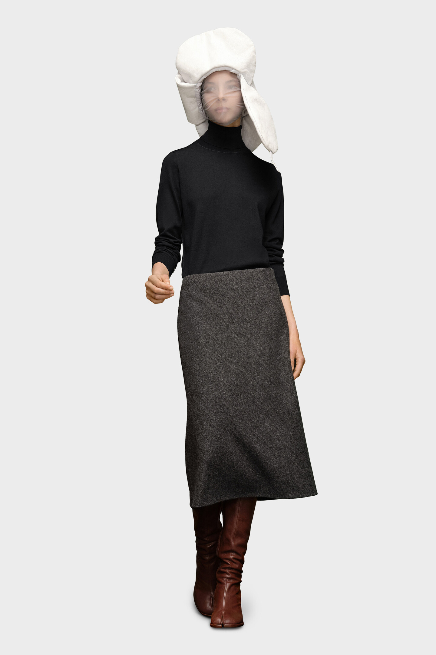 ★Maison Margiela★ マルジェラ ヘリボーンAラインスカート Grey Wool A-Line Midi Skirt | Maison Margiela
