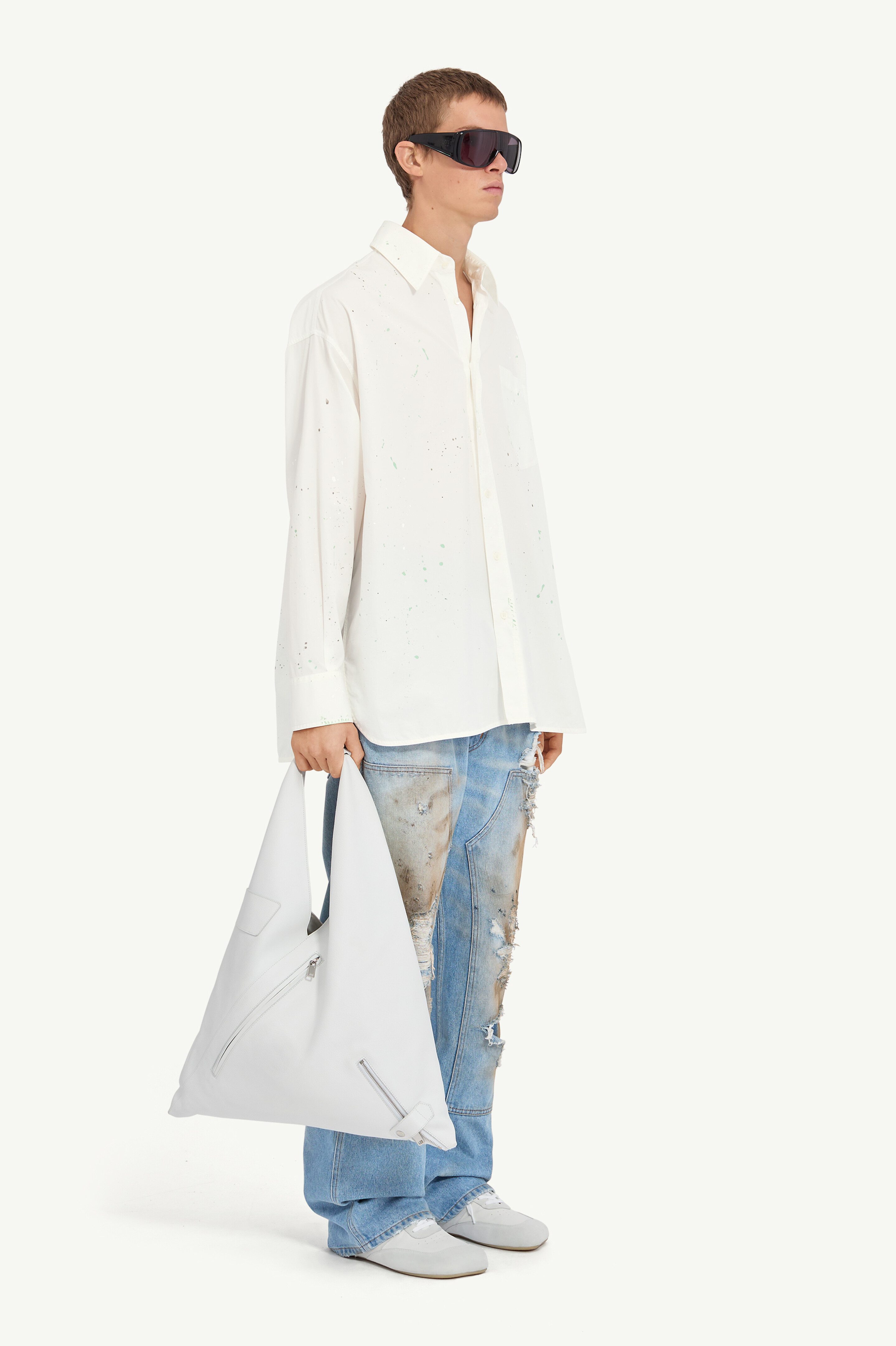 White Cotton Pointed-collar Painted Shirt | Maison Margiela