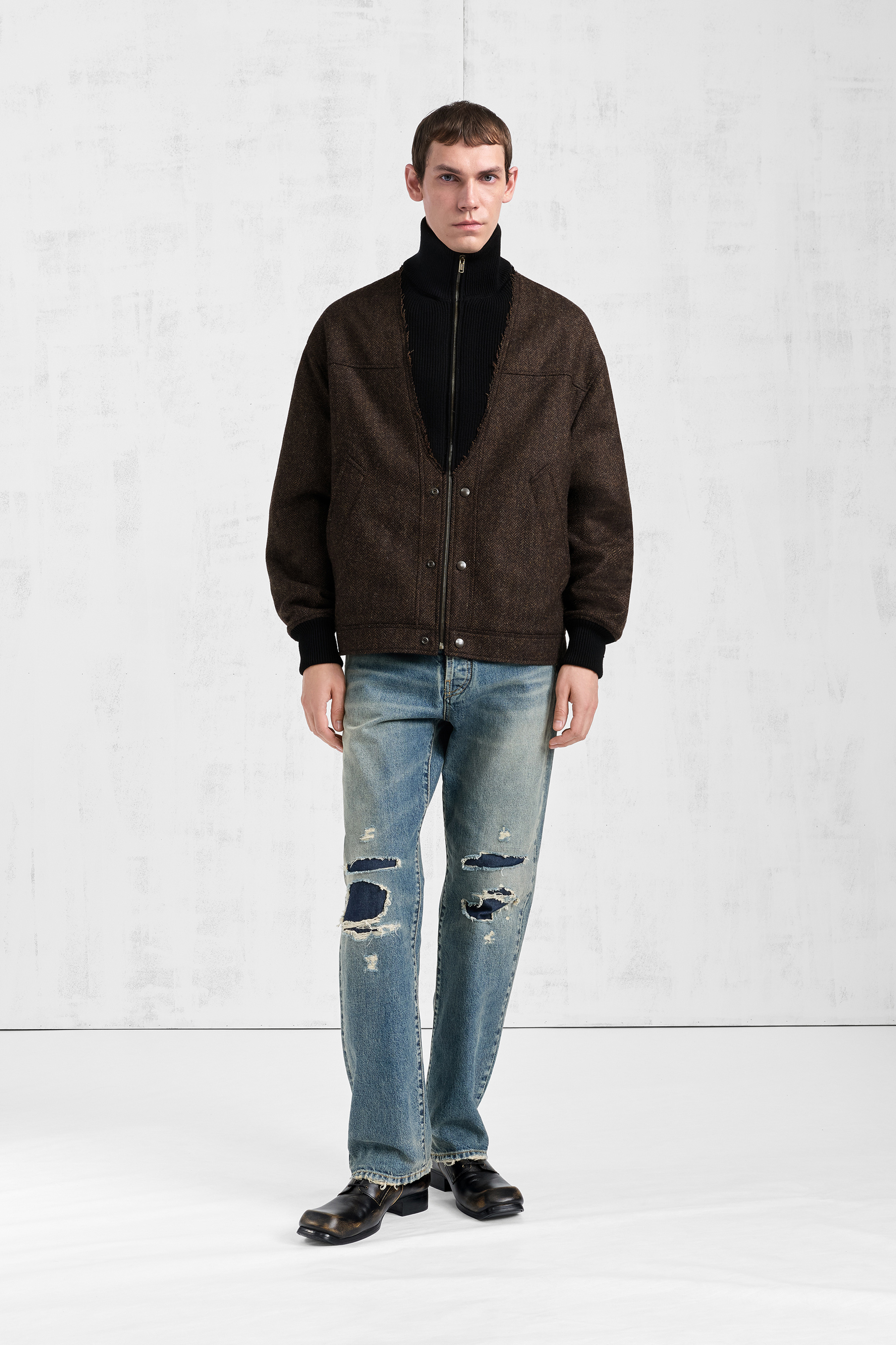 Herringbone Wool Zip Jacket