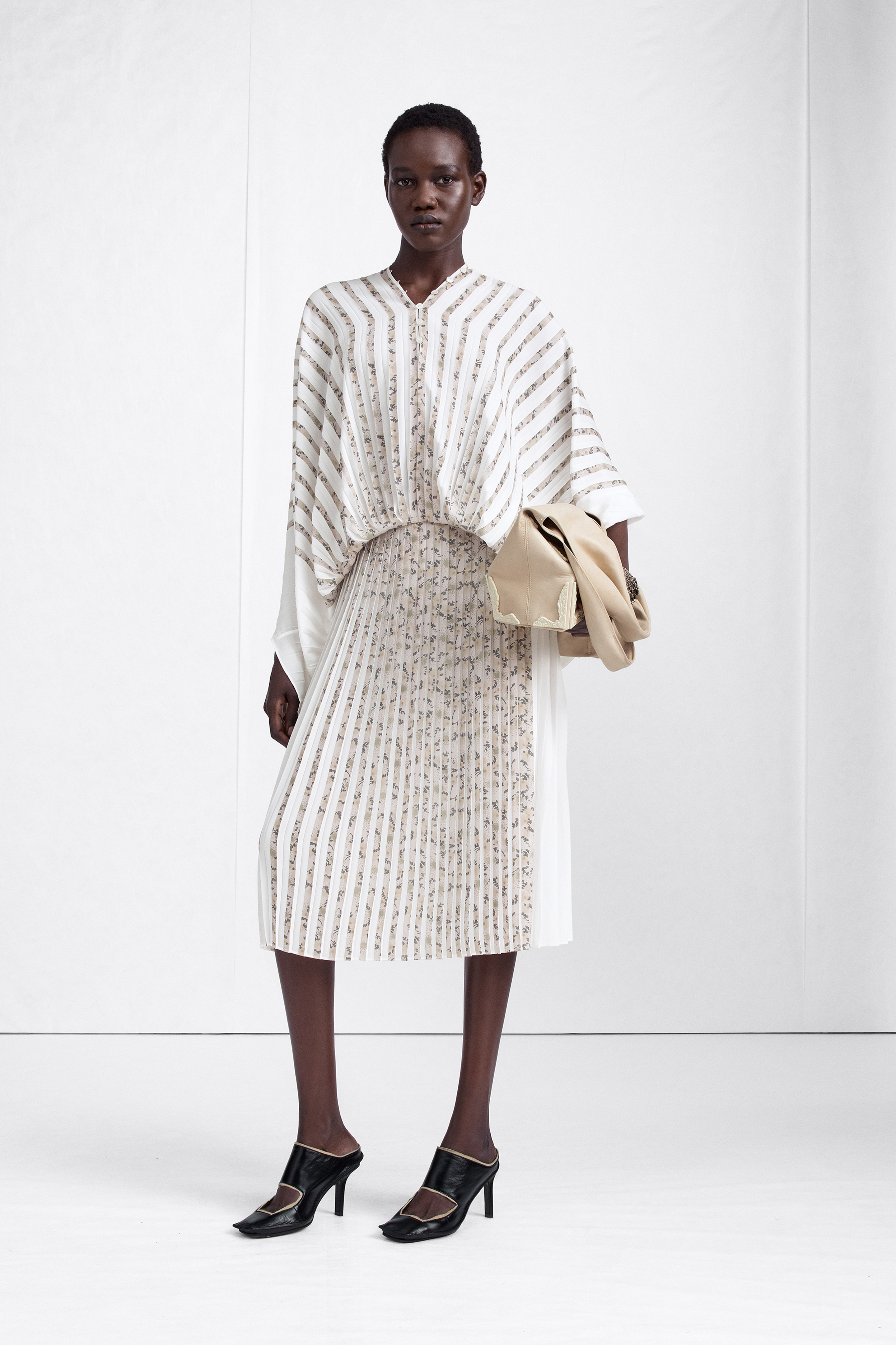 Mixed-Print Pleated Dress
