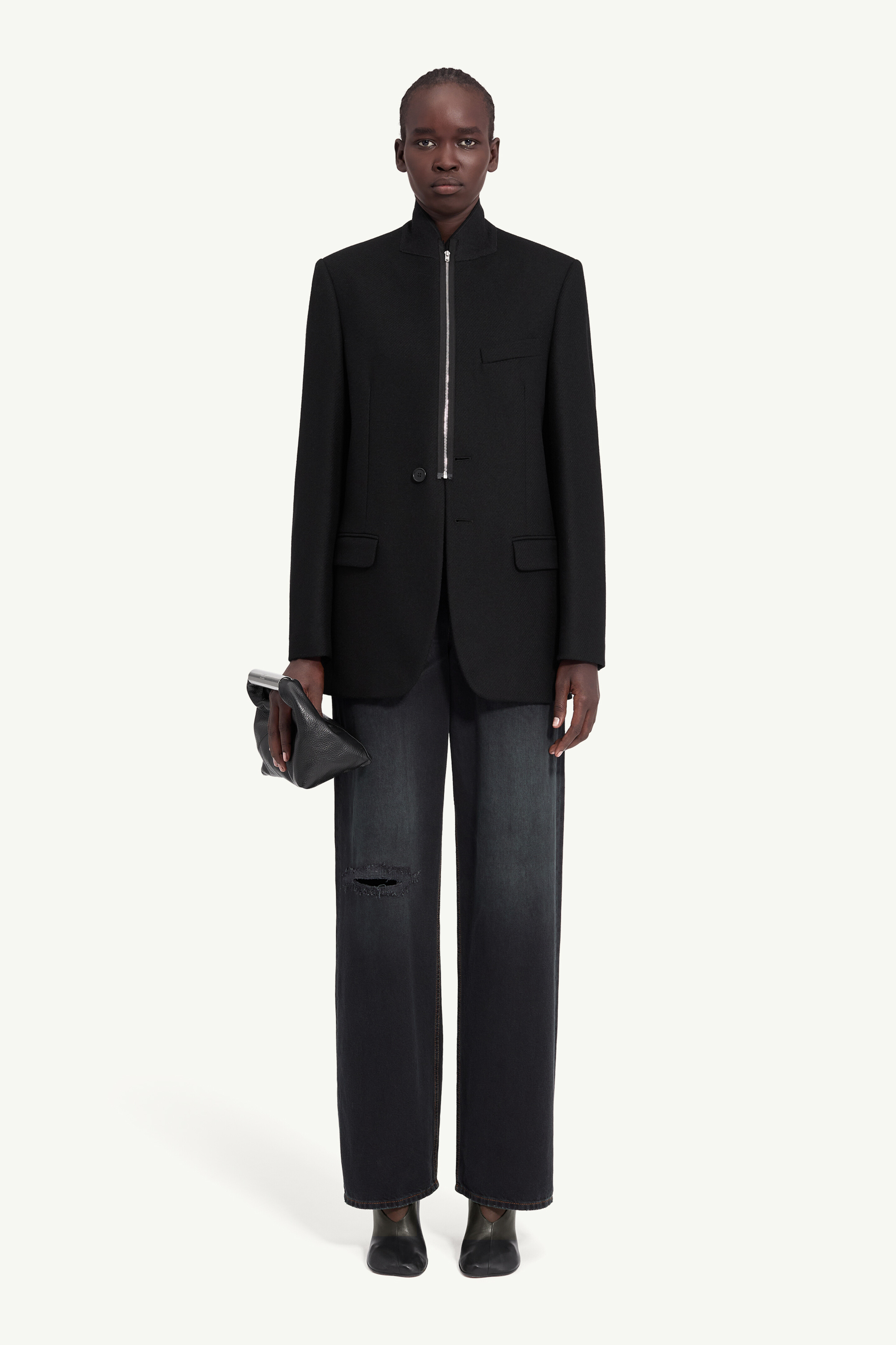 Flannel zip-front suit jacket