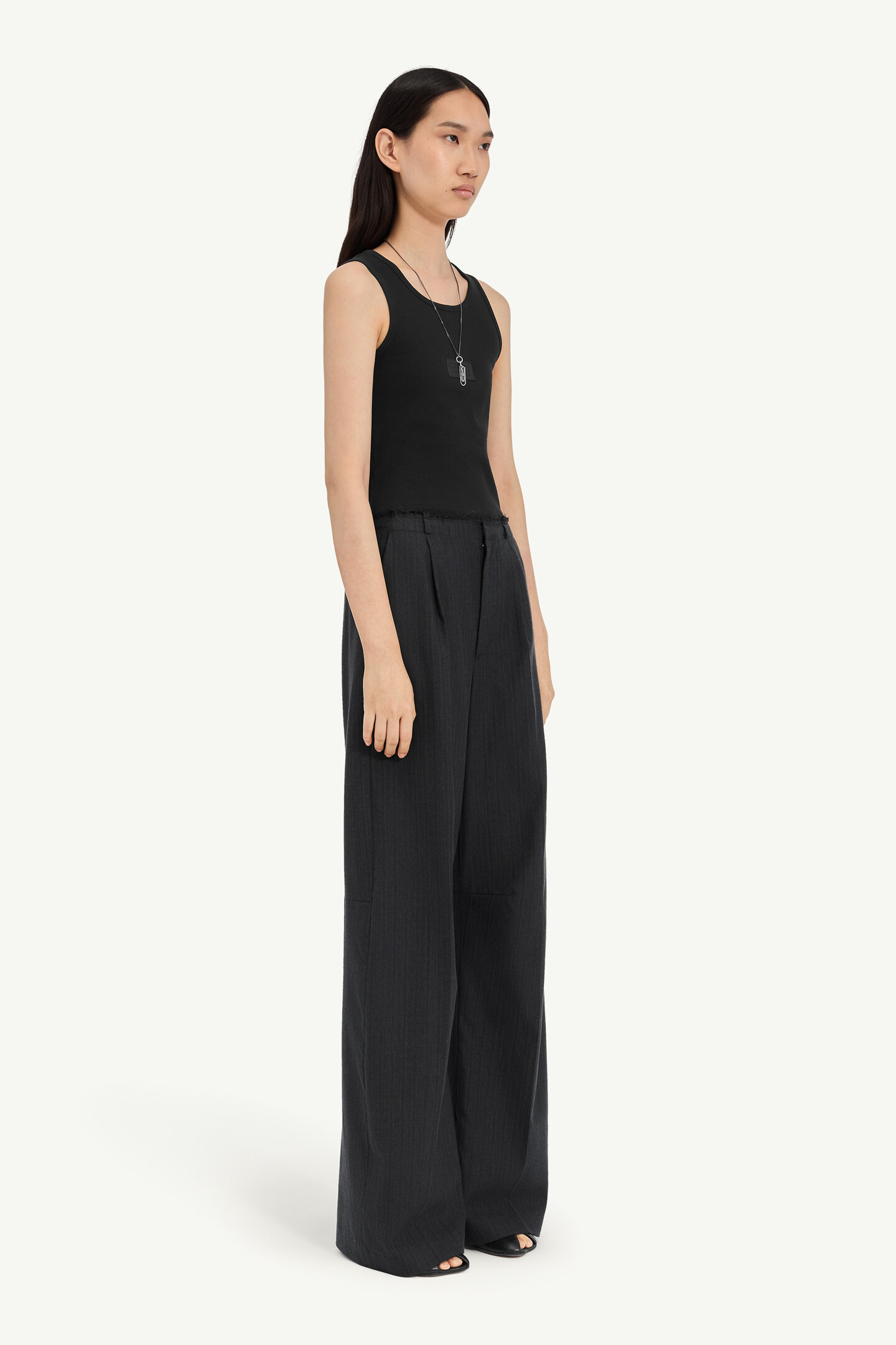 Black Pinstripe wool wide-leg trousers | MM6 Official