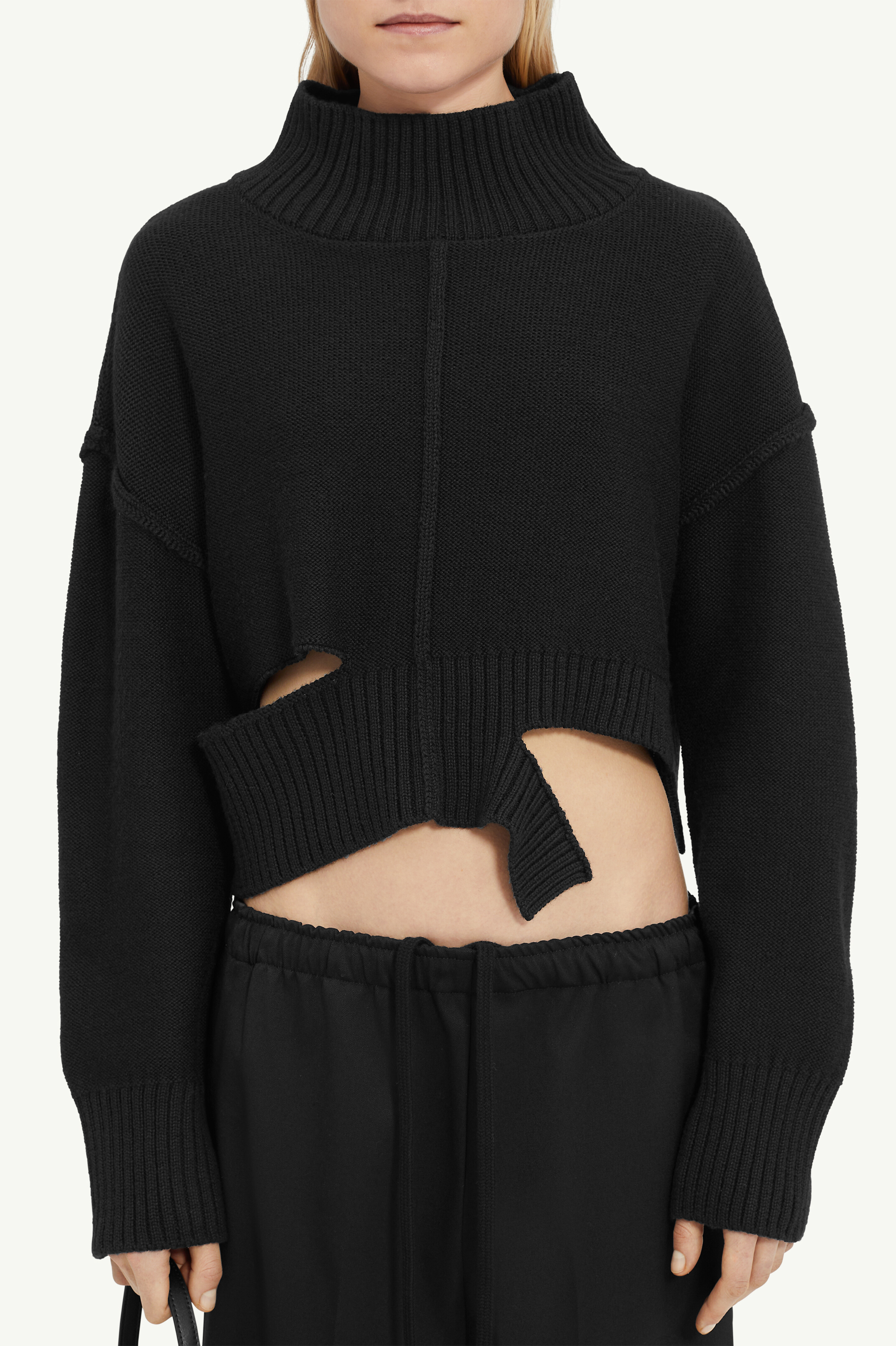 Black Distressed High-Neck Knitted Jumper | Maison Margiela